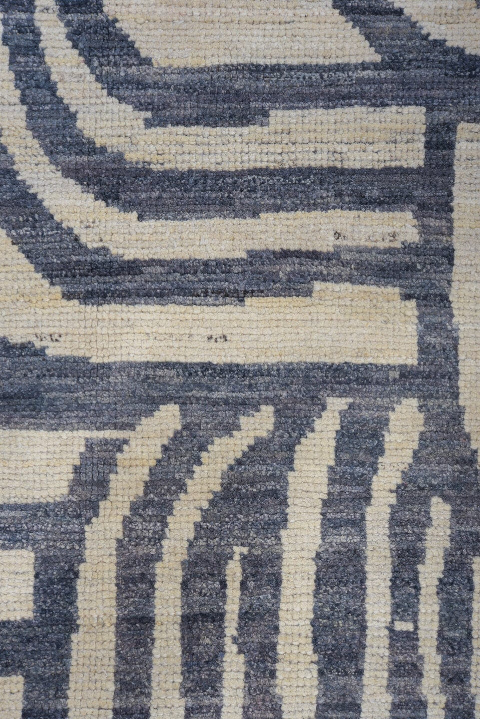 9' x 11' one-of-a-kind handmade vintage Tulu large size rug. Color palette: ivory, charcoal, slate, gray, black
