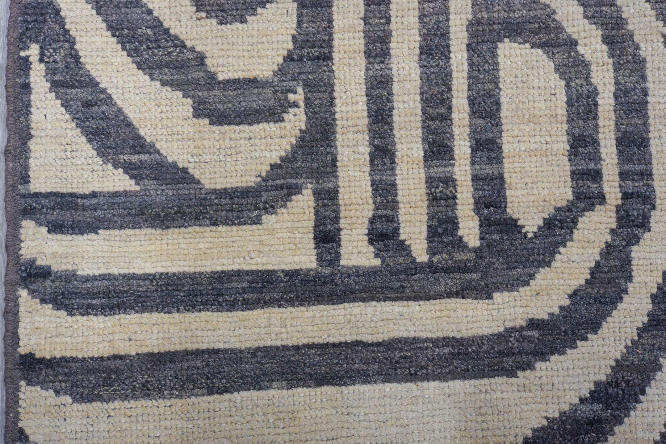 9' x 11' one-of-a-kind handmade vintage Tulu large size rug. Color palette: ivory, charcoal, slate, gray, black