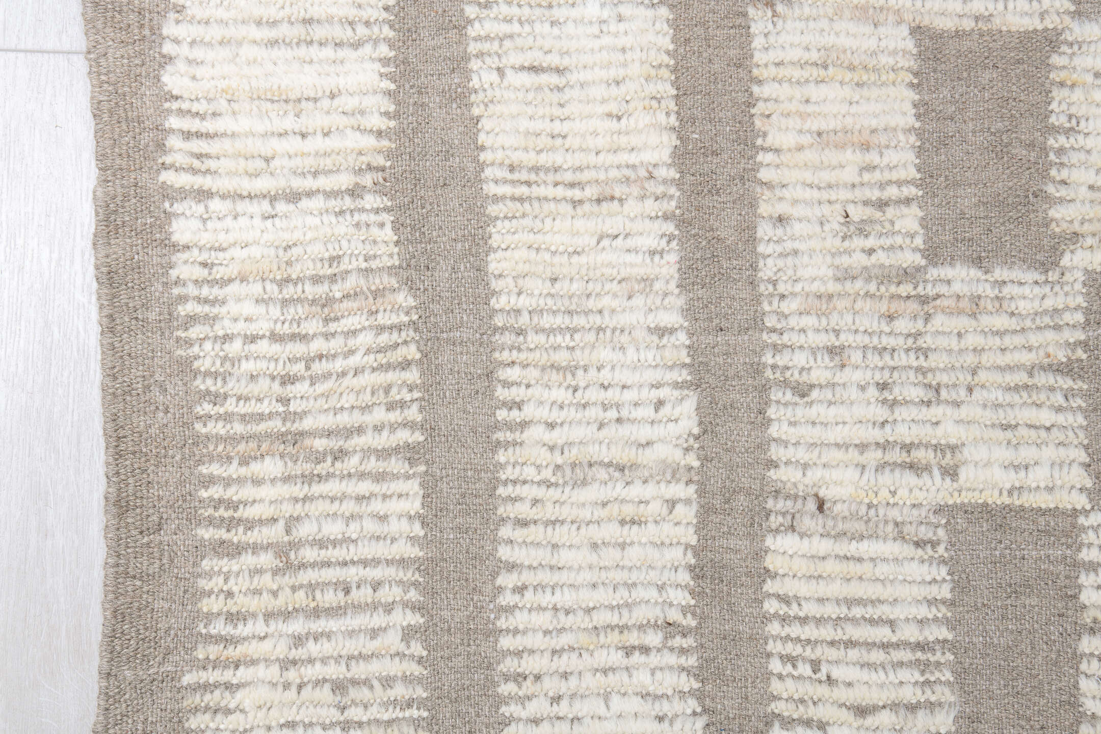 13' x 16' one-of-a-kind handmade vintage Tulu oversize rug. Color palette: floral white, gainsboro, gray, light gray, linen