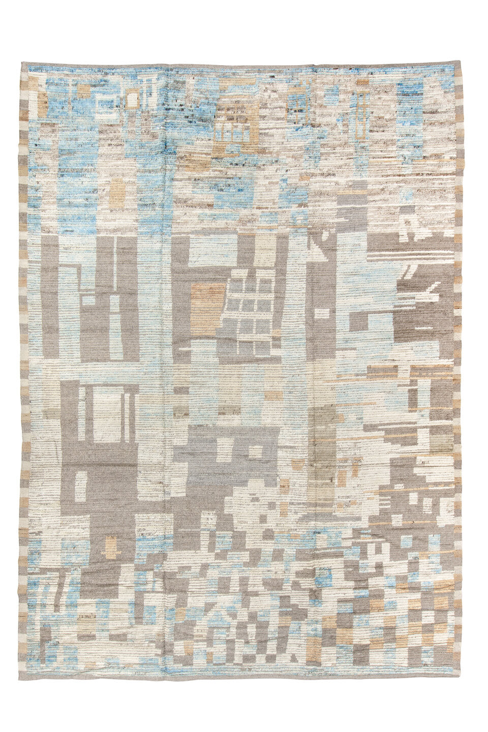 10' x 14' one-of-a-kind handmade vintage Tulu large size rug. Color palette: blue, brown, dark gray, dim gray, gainsboro