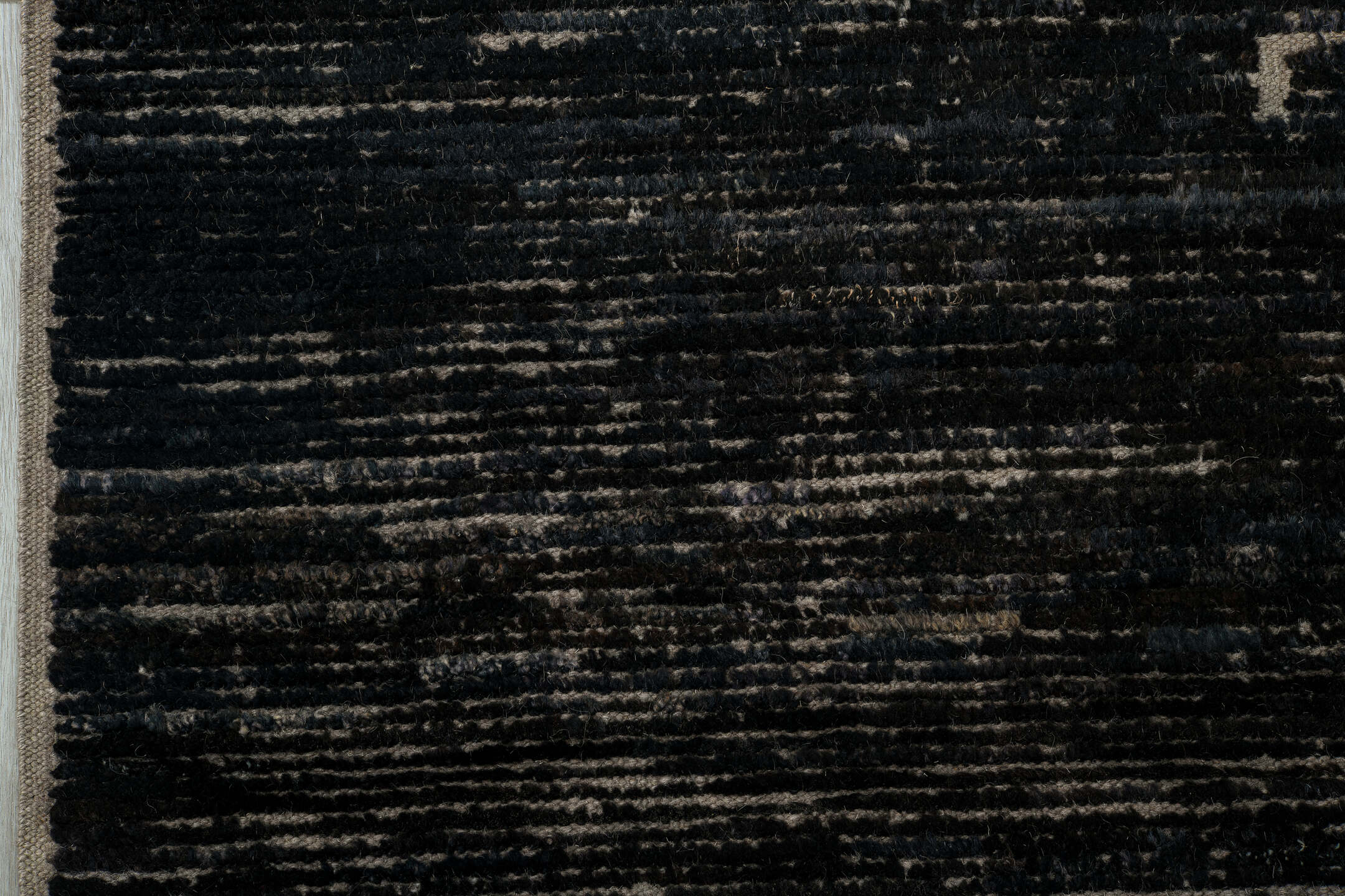 9' x 12' one-of-a-kind handmade vintage Tulu large size rug. Color palette: charcoal, ivory, ebony, taupe, gray, black