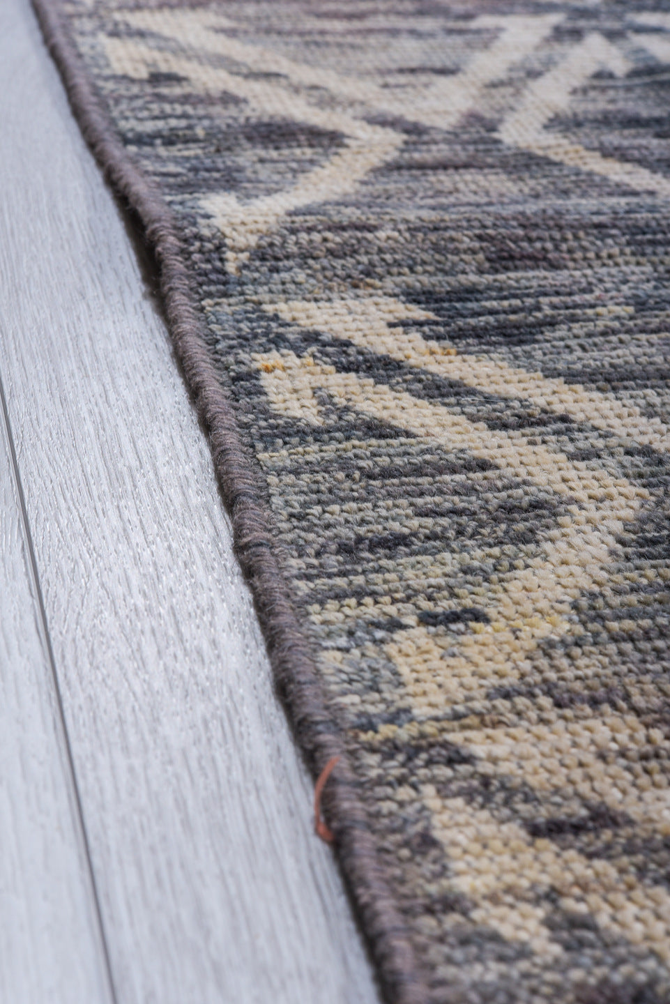 13' x 17' one-of-a-kind handmade vintage Tulu oversize rug. Color palette: blue, dark gray, gainsboro, gray, light gray