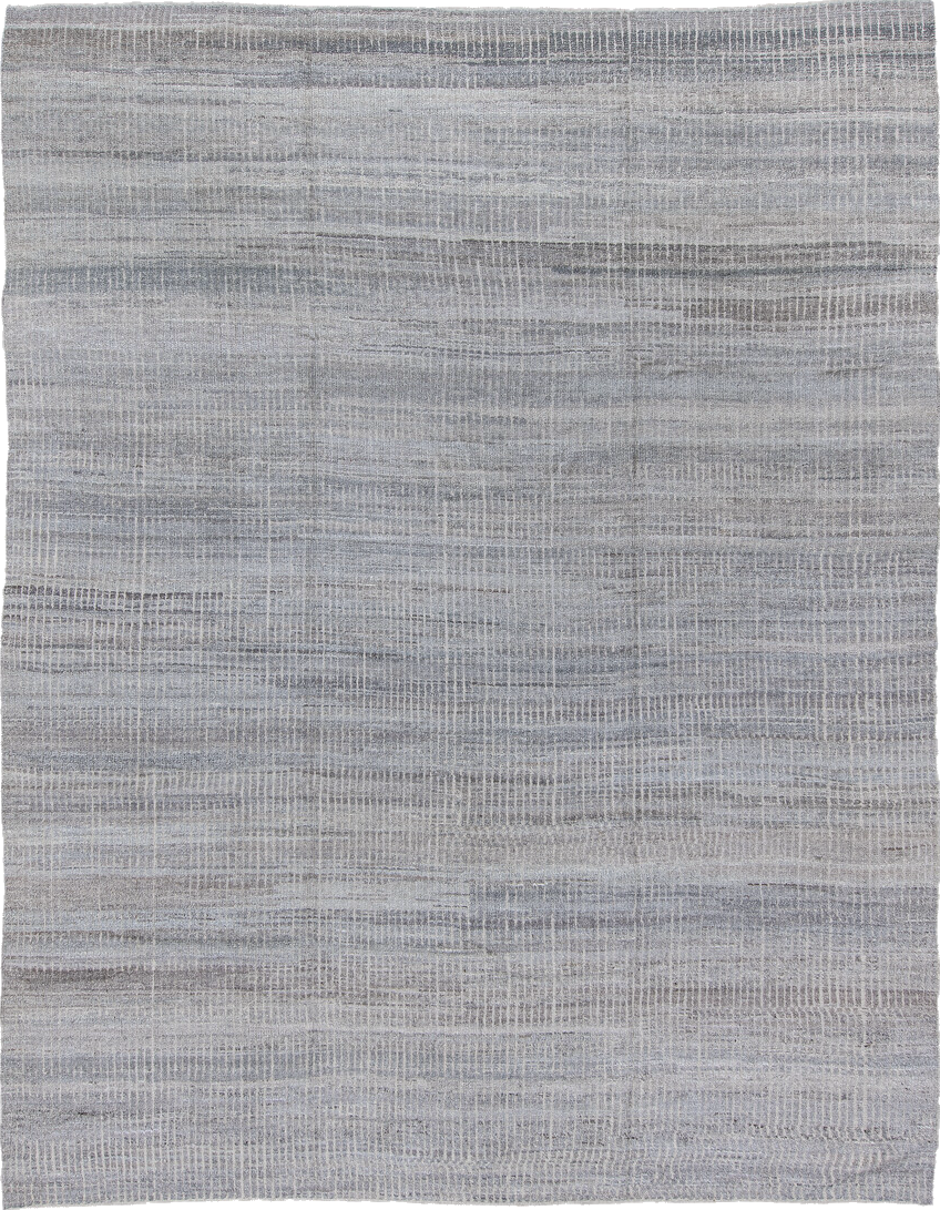 9' x 12' one-of-a-kind handmade vintage Tulu large size rug. Color palette: blue, dark gray, gainsboro, gray, light blue