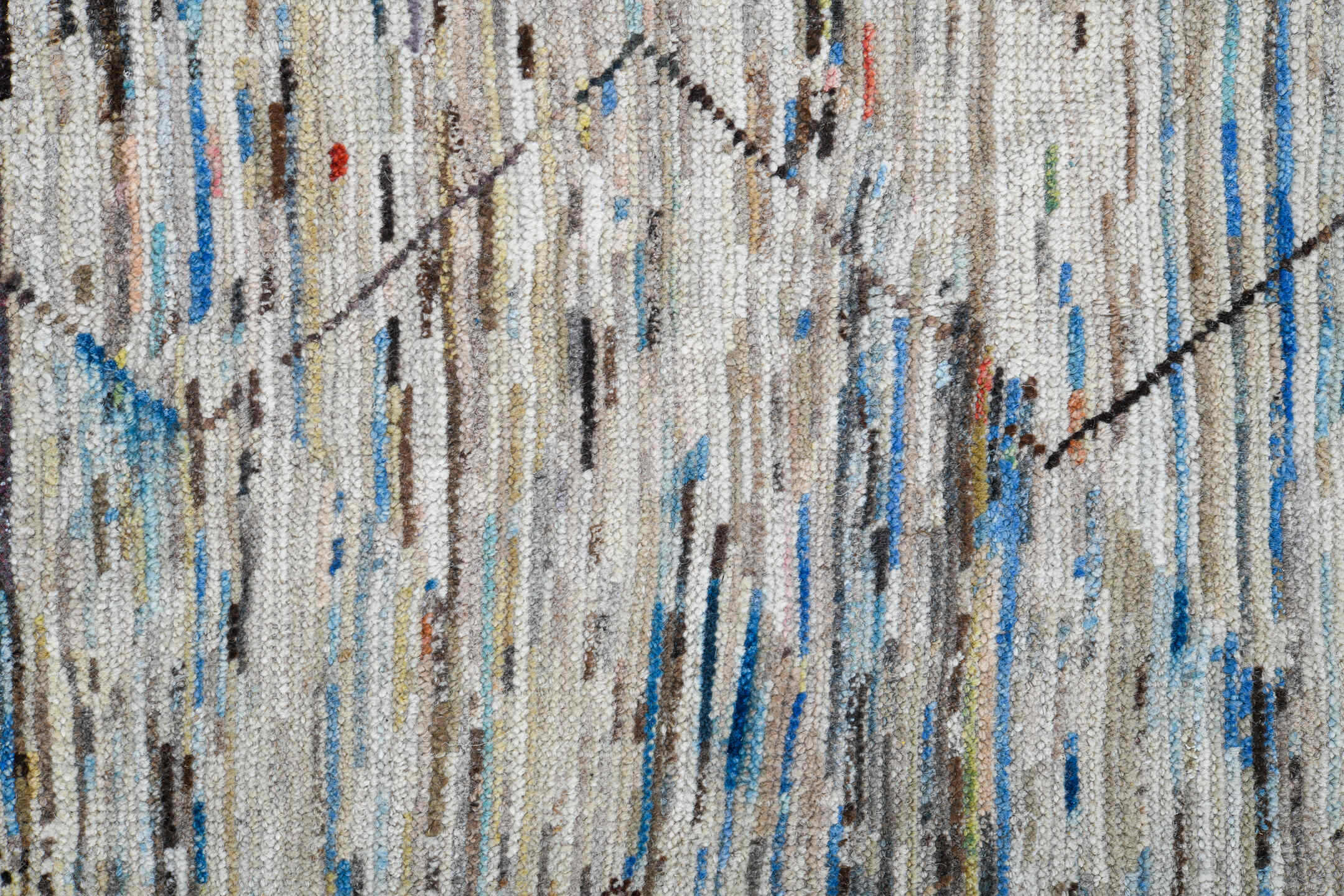 9' x 14' one-of-a-kind handmade vintage Tulu large size rug. Color palette: black, blue, charcoal, dim gray, gainsboro, gray