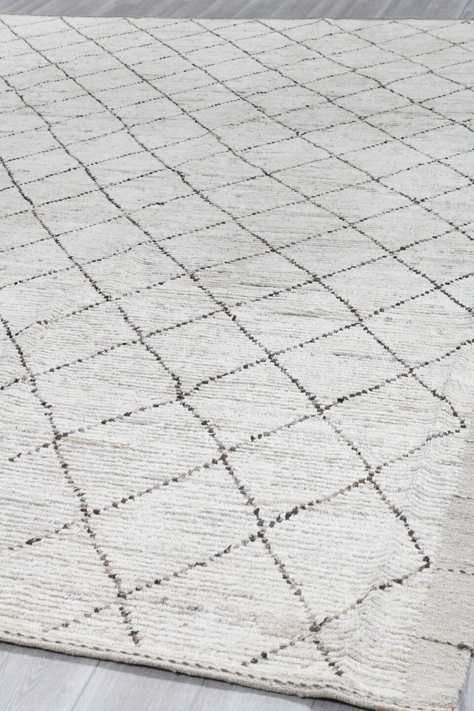 10' x 14' one-of-a-kind handmade vintage Tulu large size rug. Color palette: ivory, taupe, charcoal, cream, beige, gray