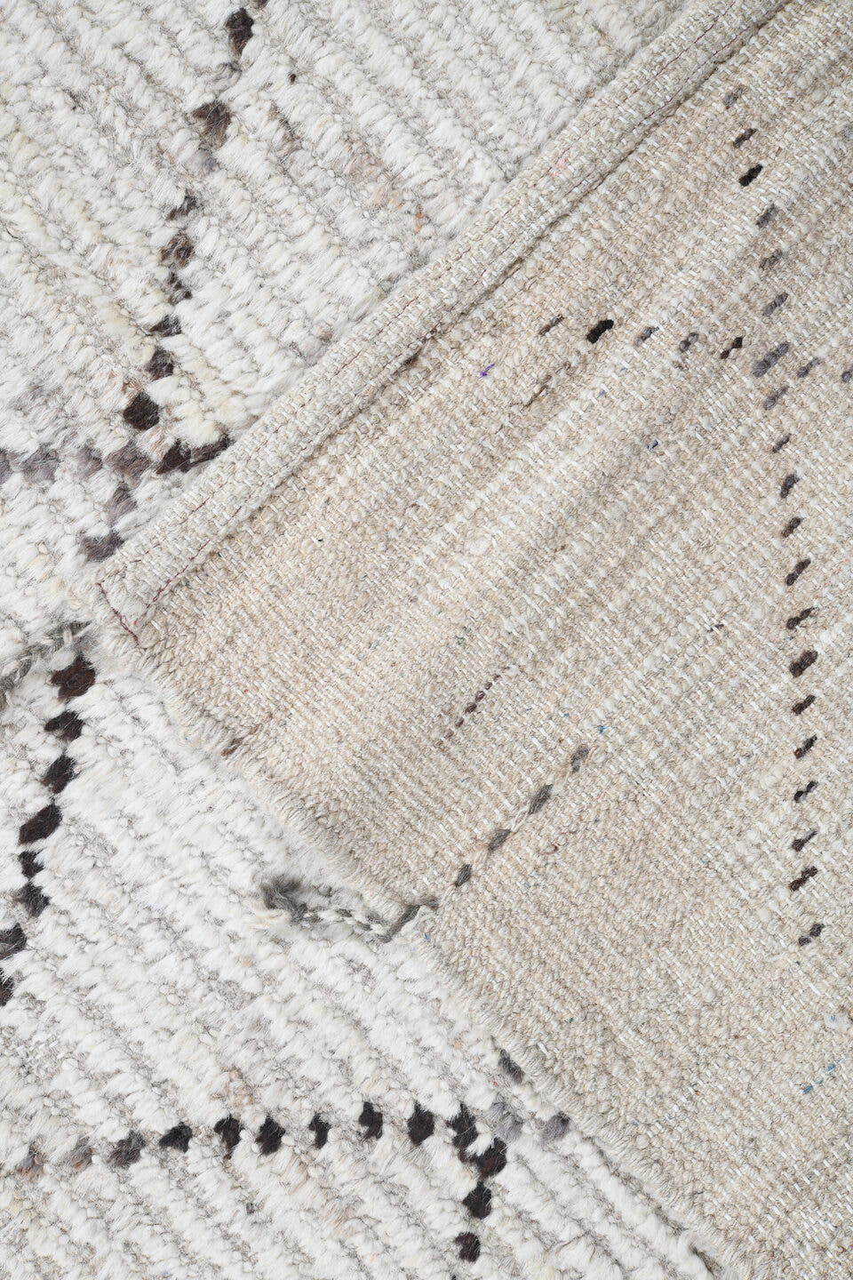 10' x 14' one-of-a-kind handmade vintage Tulu large size rug. Color palette: ivory, taupe, charcoal, cream, beige, gray
