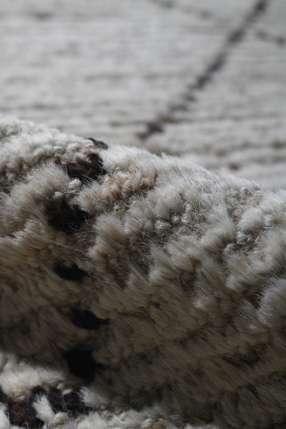 10' x 14' one-of-a-kind handmade vintage Tulu large size rug. Color palette: ivory, taupe, charcoal, cream, beige, gray