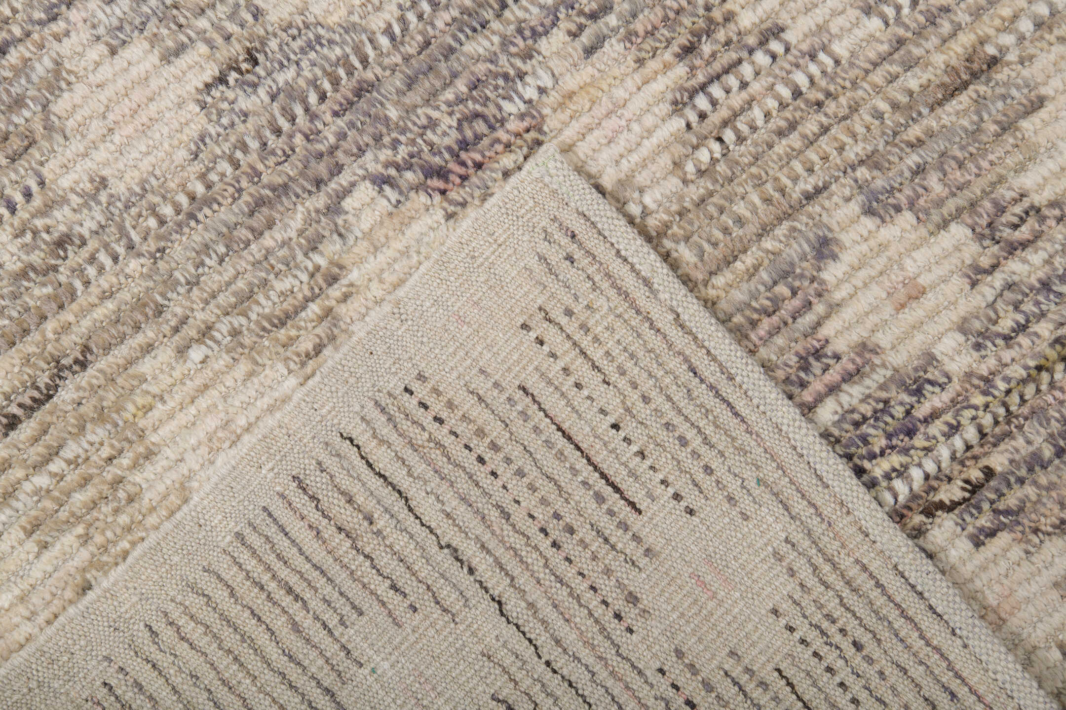 9' x 12' one-of-a-kind handmade vintage Tulu large size rug. Color palette: ivory, taupe, charcoal, cream, beige, gray