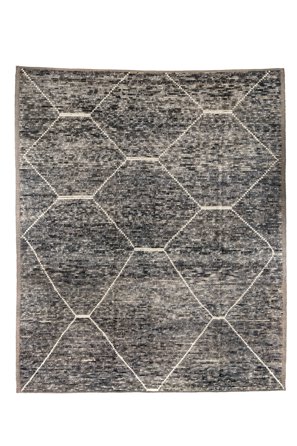 8' x 10' one-of-a-kind handmade vintage Tulu large size rug. Color palette: black, blue, brown, charcoal, dark gray