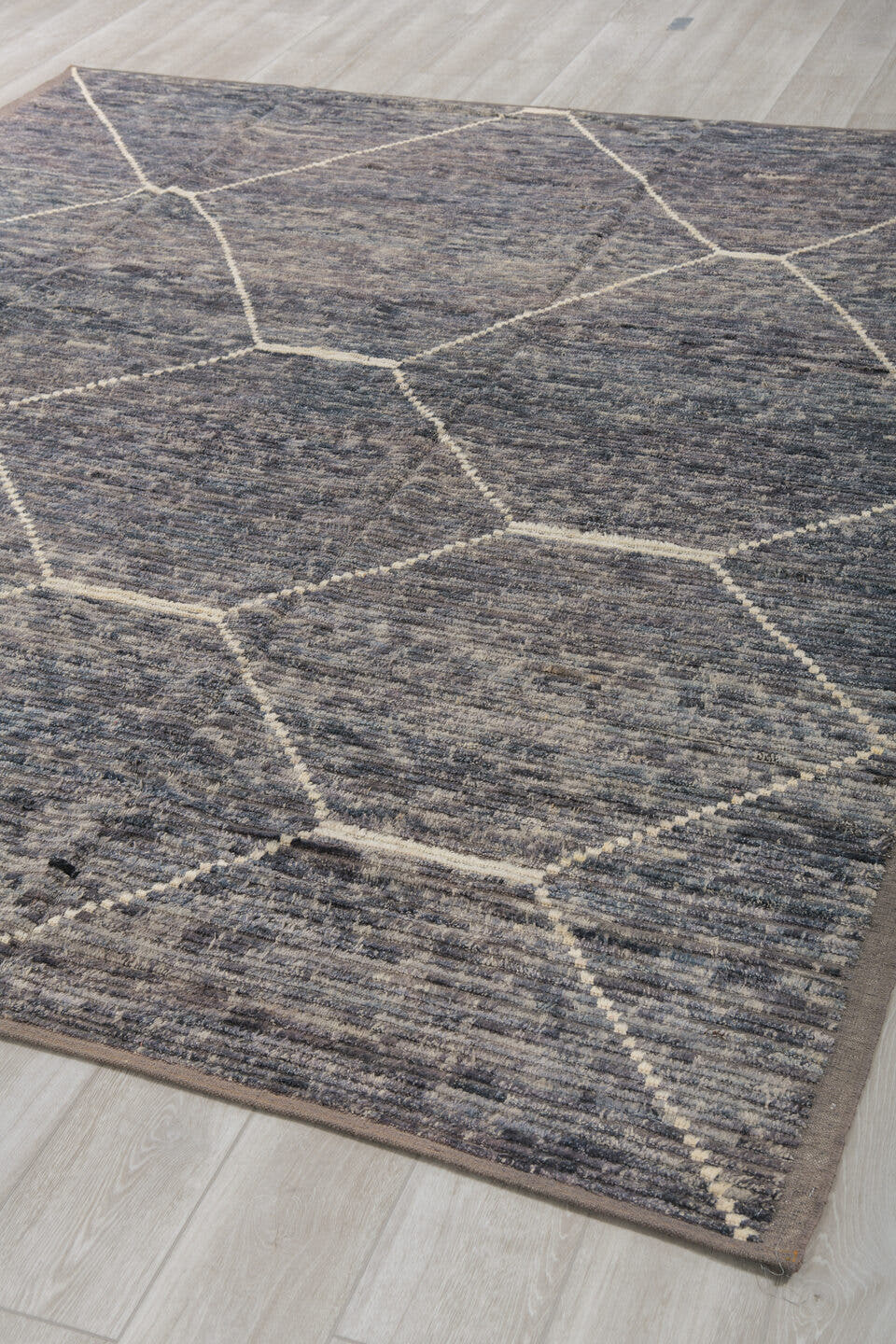 8' x 10' one-of-a-kind handmade vintage Tulu large size rug. Color palette: gray, charcoal, ivory, taupe, black, beige