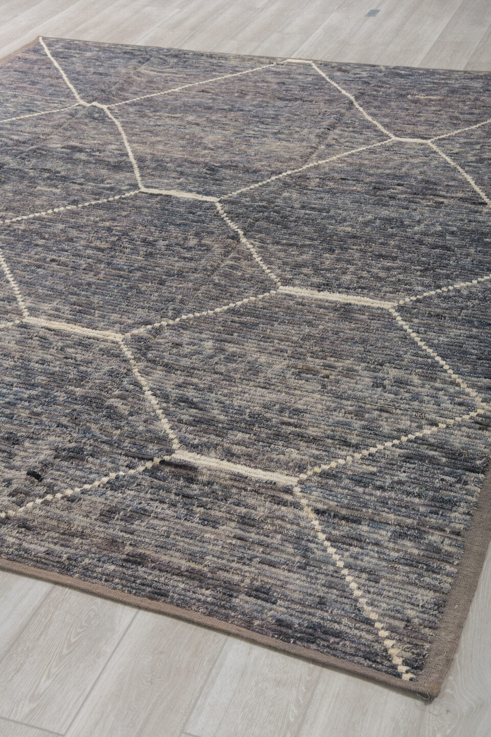 8' x 10' one-of-a-kind handmade vintage Tulu large size rug. Color palette: gray, charcoal, ivory, taupe, black, beige