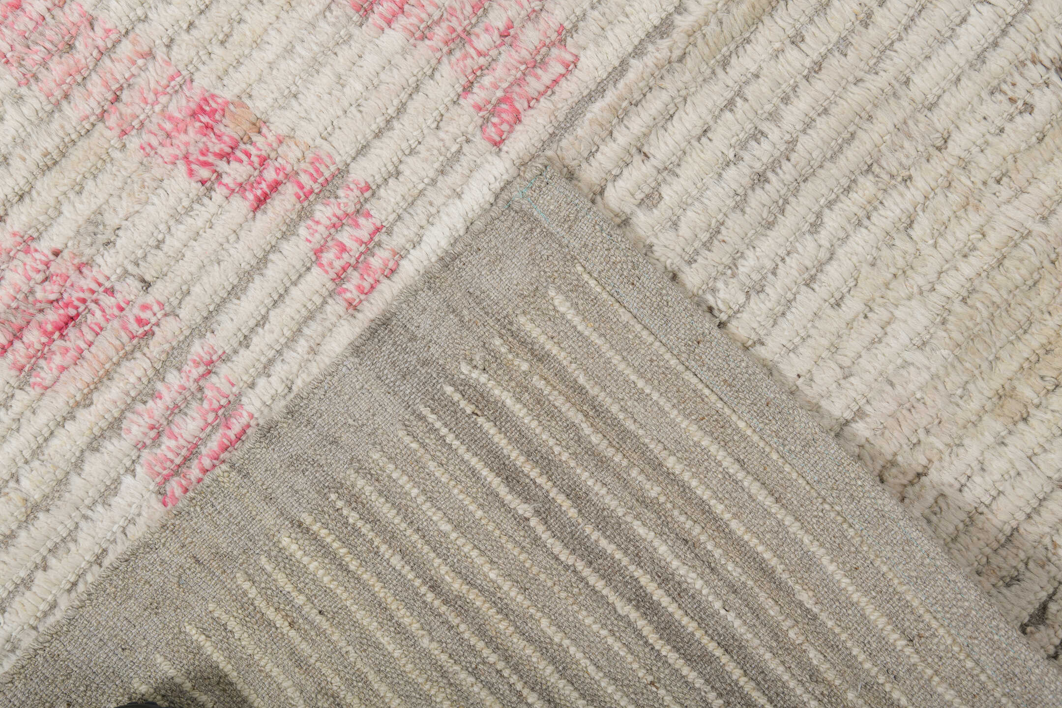 8' x 11' one-of-a-kind handmade vintage Tulu large size rug. Color palette: ivory, cream, taupe, blush, pale blue, charcoal