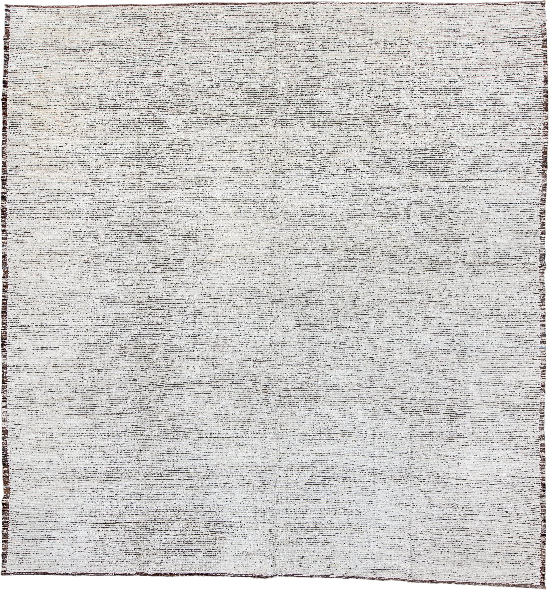 13' x 13' one-of-a-kind handmade vintage Tulu oversize rug. Color palette: ivory, charcoal, taupe, brown, gray, black, beige