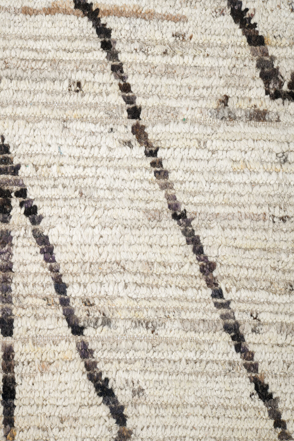 12' x 14' one-of-a-kind handmade vintage Tulu oversize rug. Color palette: ivory, charcoal, taupe, cream, gray, black, beige
