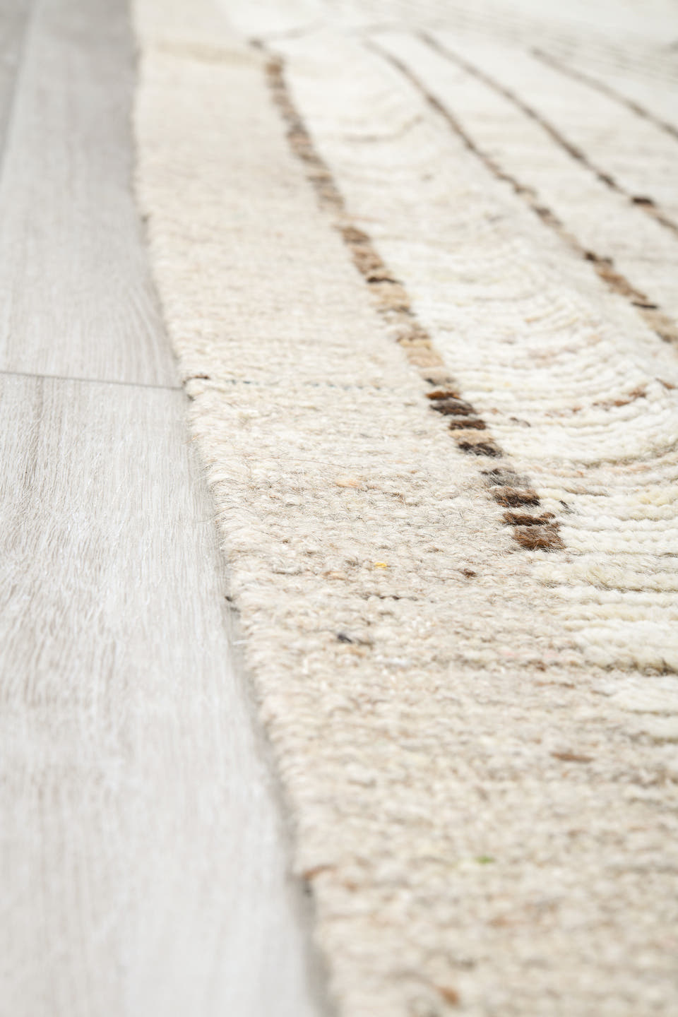 10' x 13' one-of-a-kind handmade vintage Tulu large size rug. Color palette: ivory, taupe, brown, beige, gray