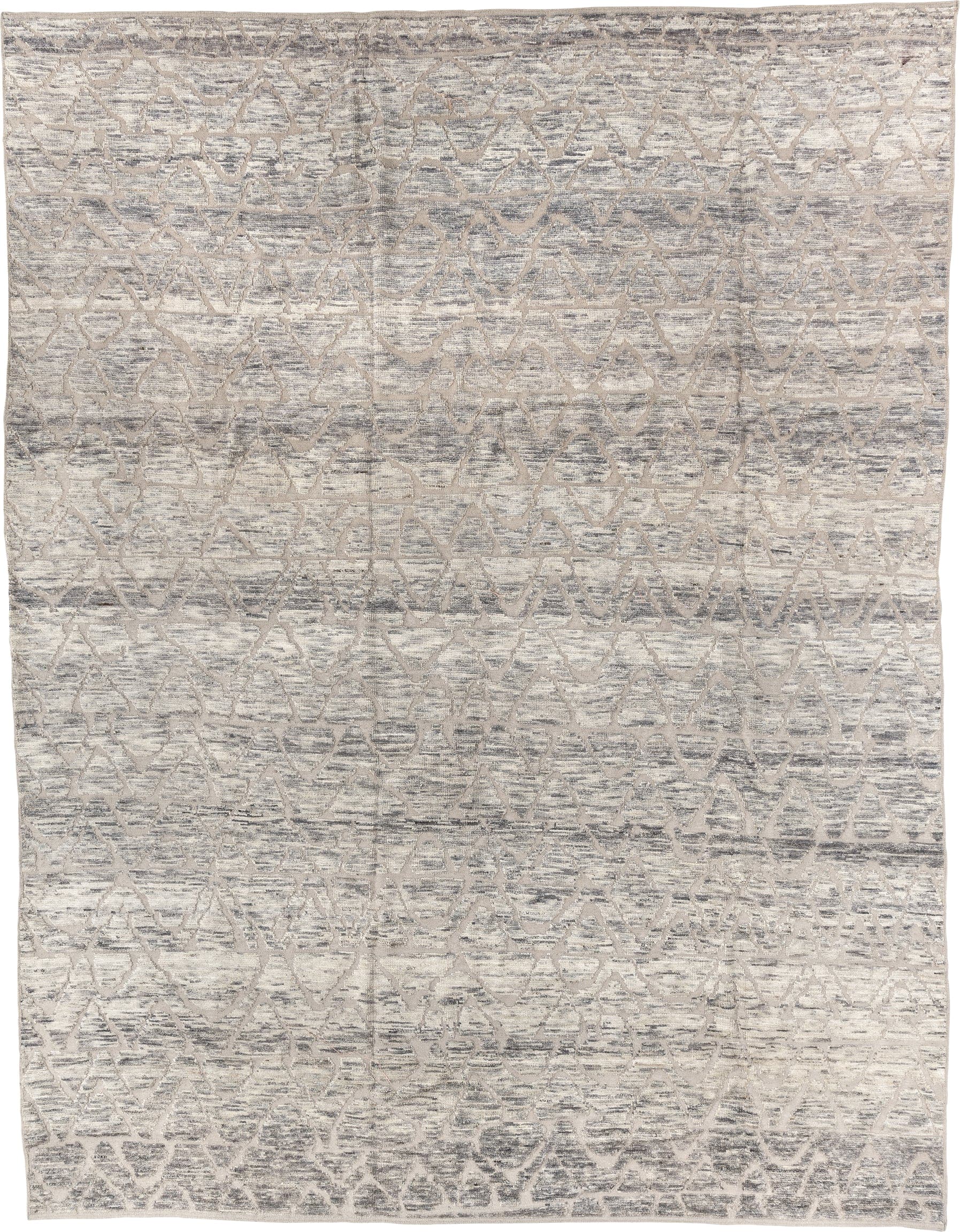 9' x 12' one-of-a-kind handmade vintage Tulu large size rug. Color palette: ivory, taupe, gray, cream, greige, beige