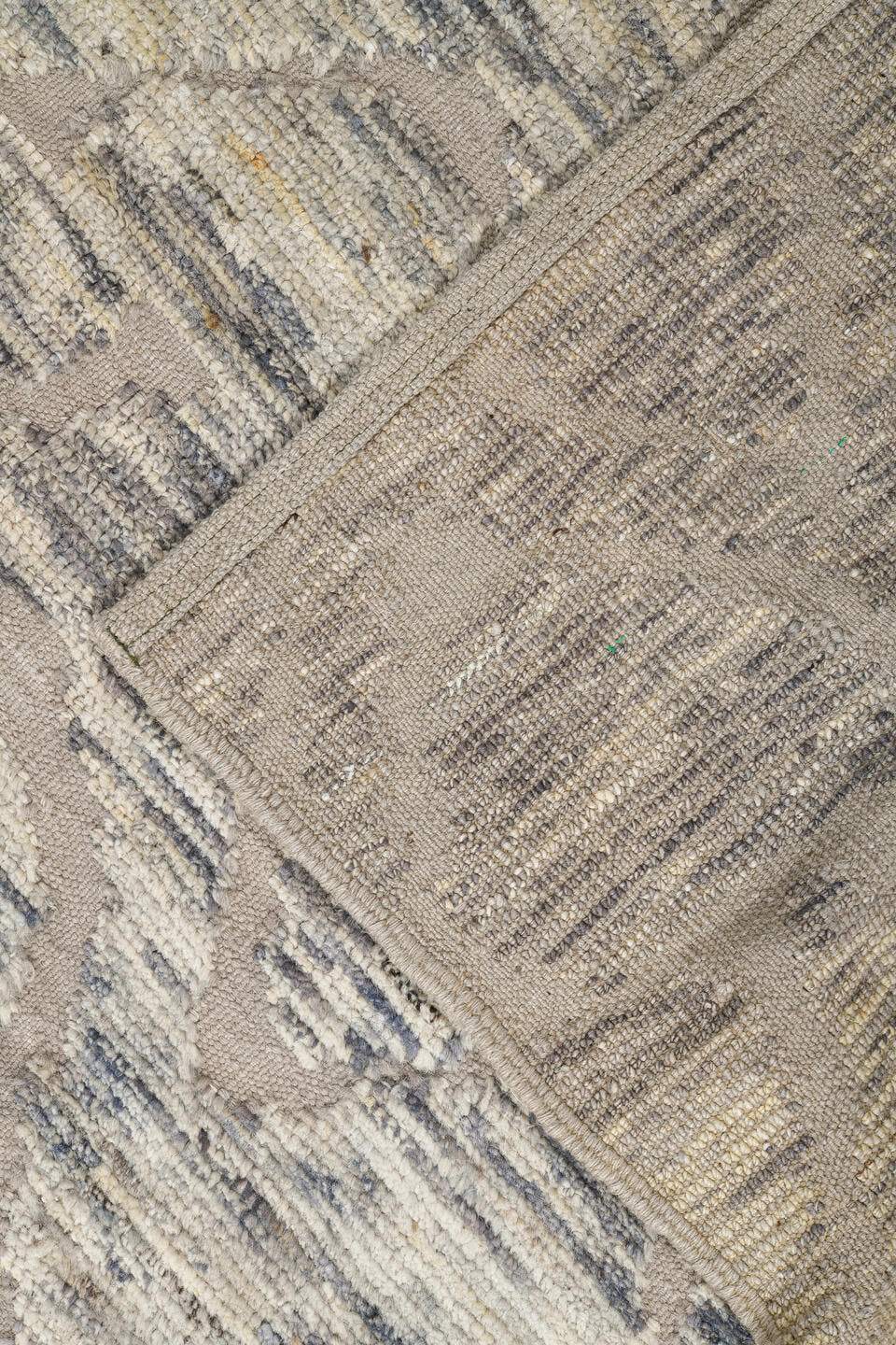 9' x 12' one-of-a-kind handmade vintage Tulu large size rug. Color palette: ivory, taupe, gray, cream, greige, beige