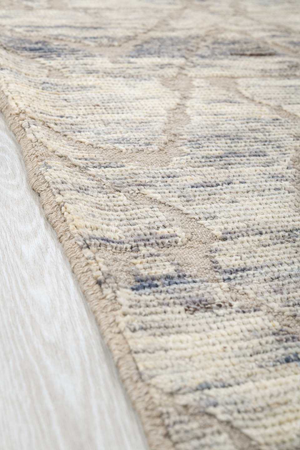 9' x 12' one-of-a-kind handmade vintage Tulu large size rug. Color palette: ivory, taupe, gray, cream, greige, beige