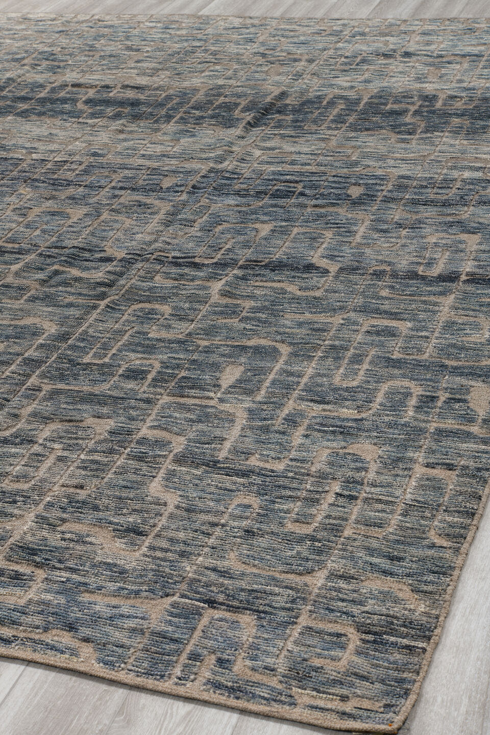 9' x 11' one-of-a-kind handmade vintage Tulu large size rug. Color palette: gray, ivory, charcoal, taupe, slate, black