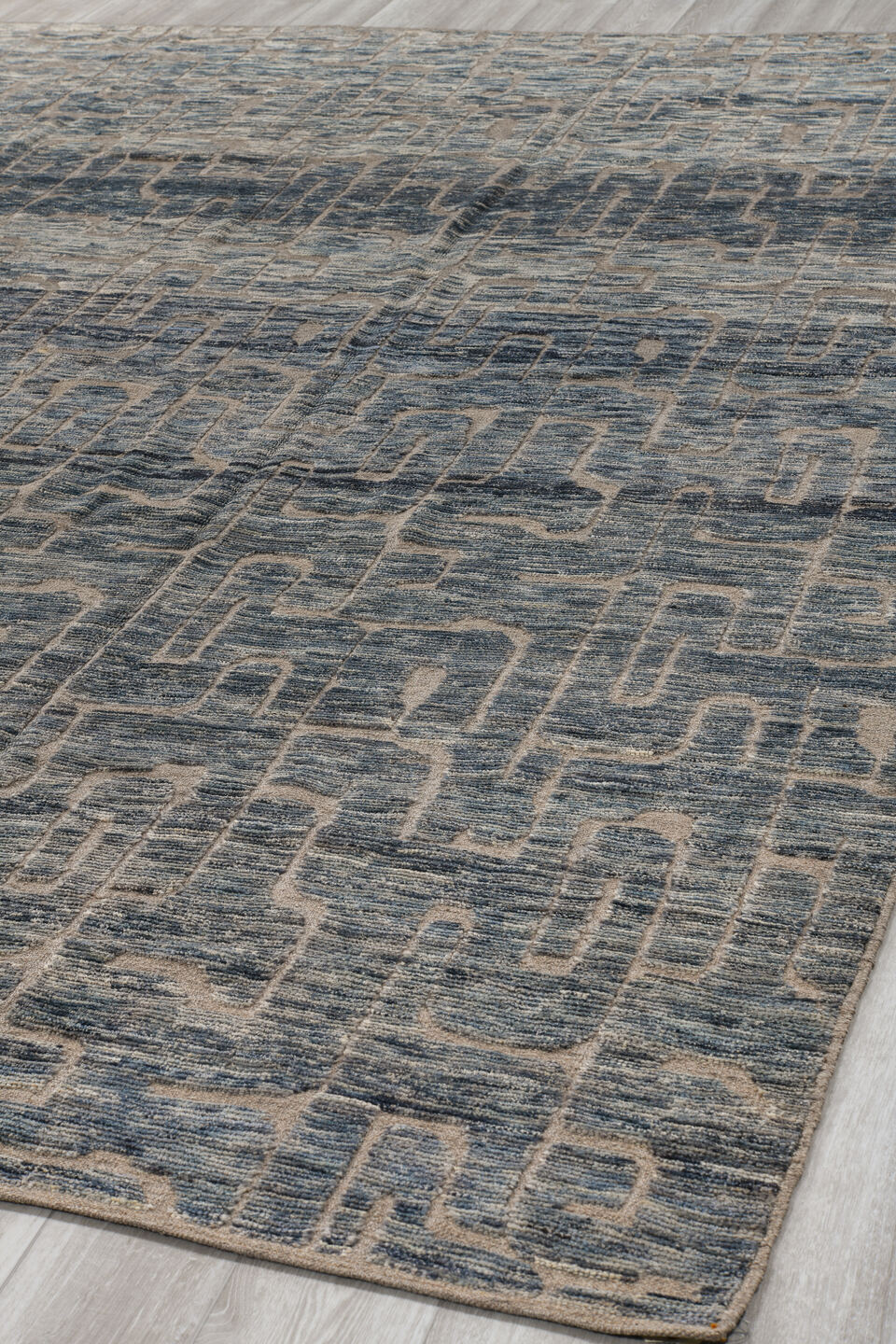 9' x 11' one-of-a-kind handmade vintage Tulu large size rug. Color palette: gray, ivory, charcoal, taupe, slate, black