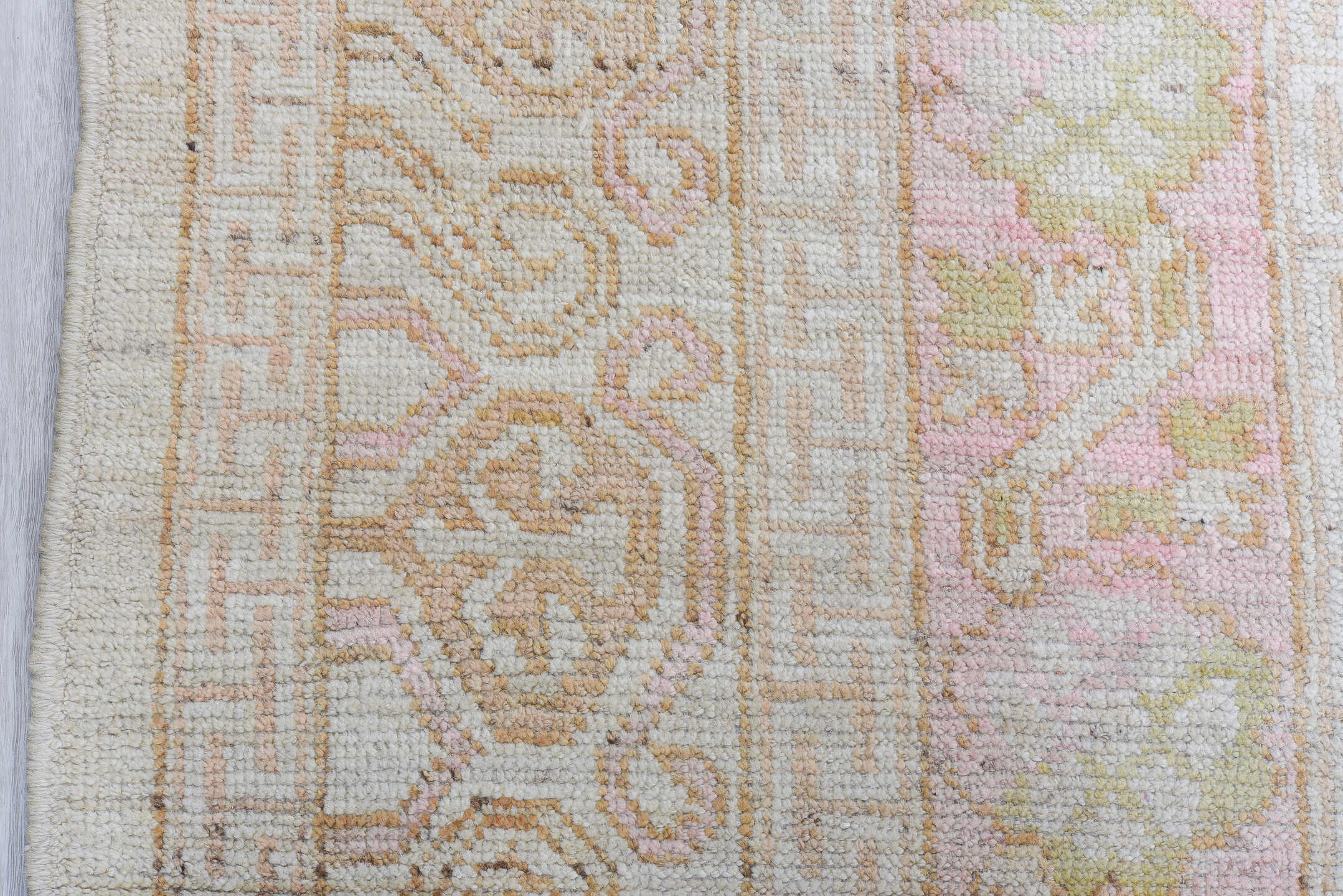 12' x 16' one-of-a-kind handmade vintage Khorassan oversize rug. Color palette: ivory, blush, taupe, sage, cream, pale pink