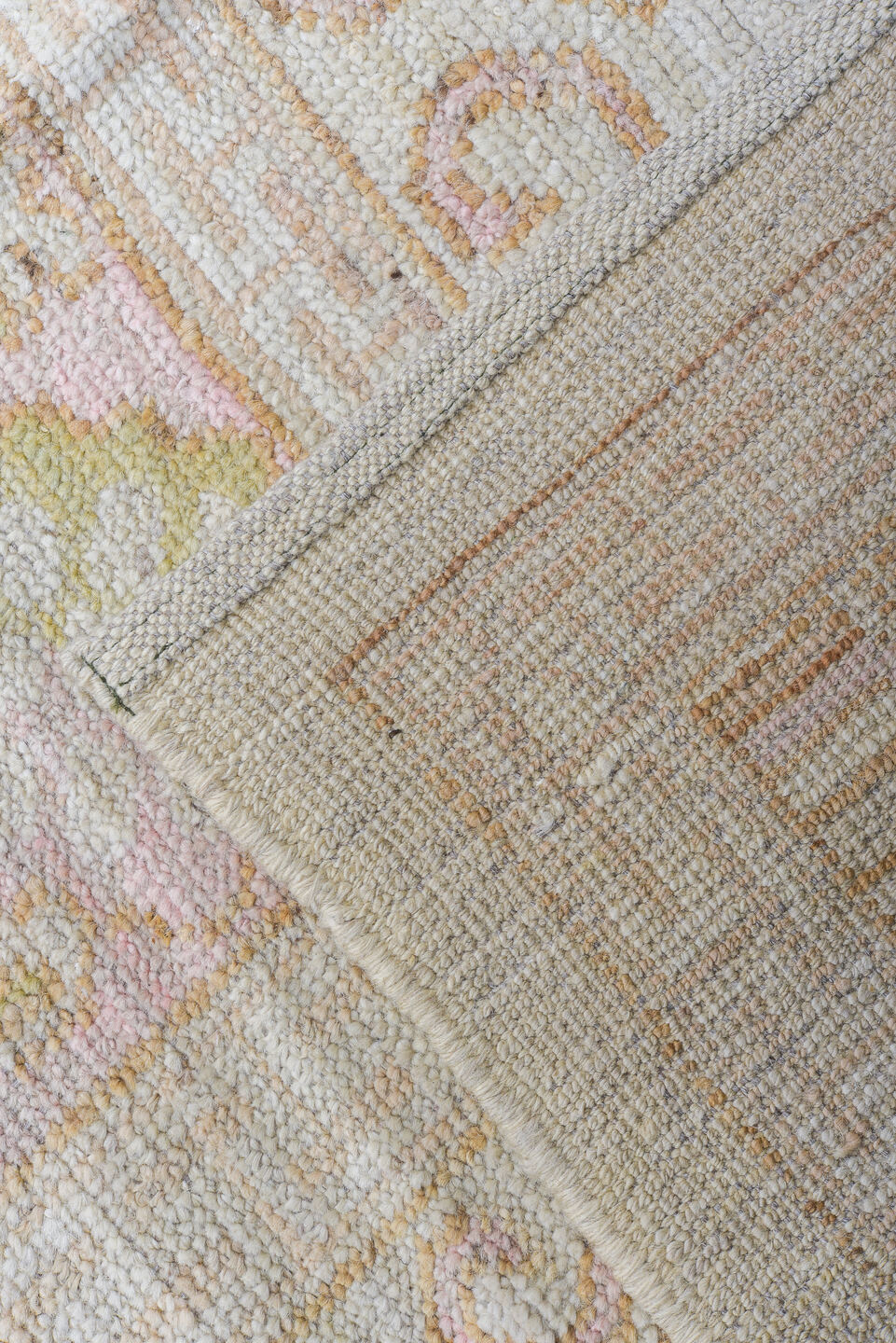 12' x 16' one-of-a-kind handmade vintage Khorassan oversize rug. Color palette: ivory, blush, taupe, sage, cream, pale pink