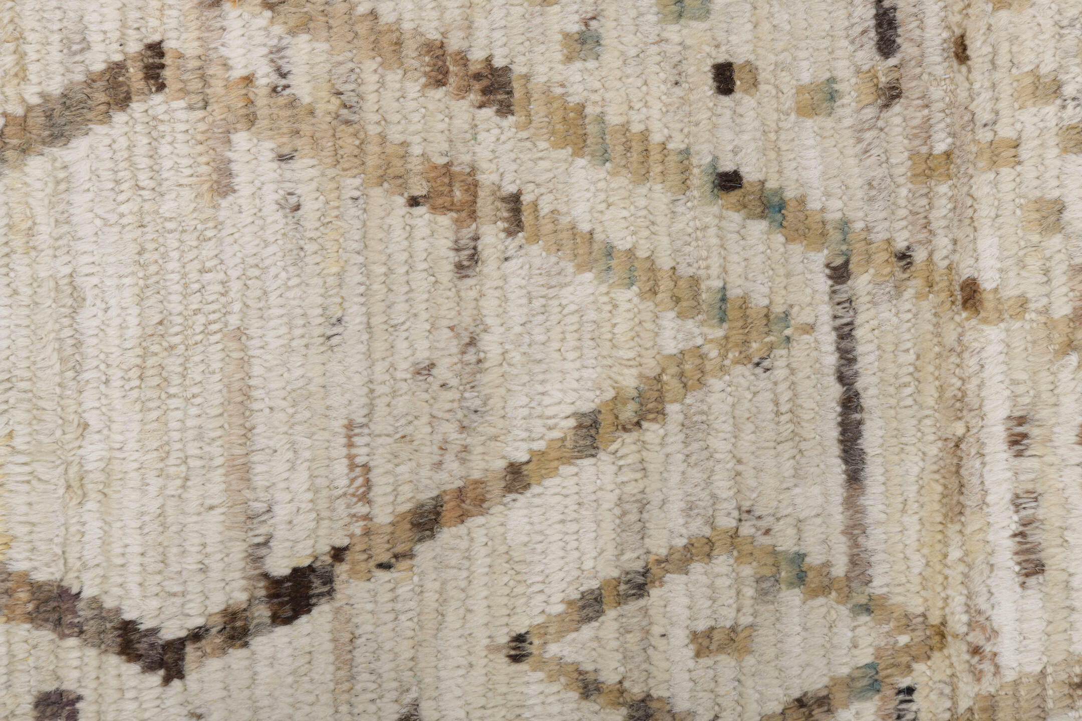 8' x 10' one-of-a-kind handmade vintage Tulu large size rug. Color palette: ivory, taupe, brown, camel, charcoal, beige