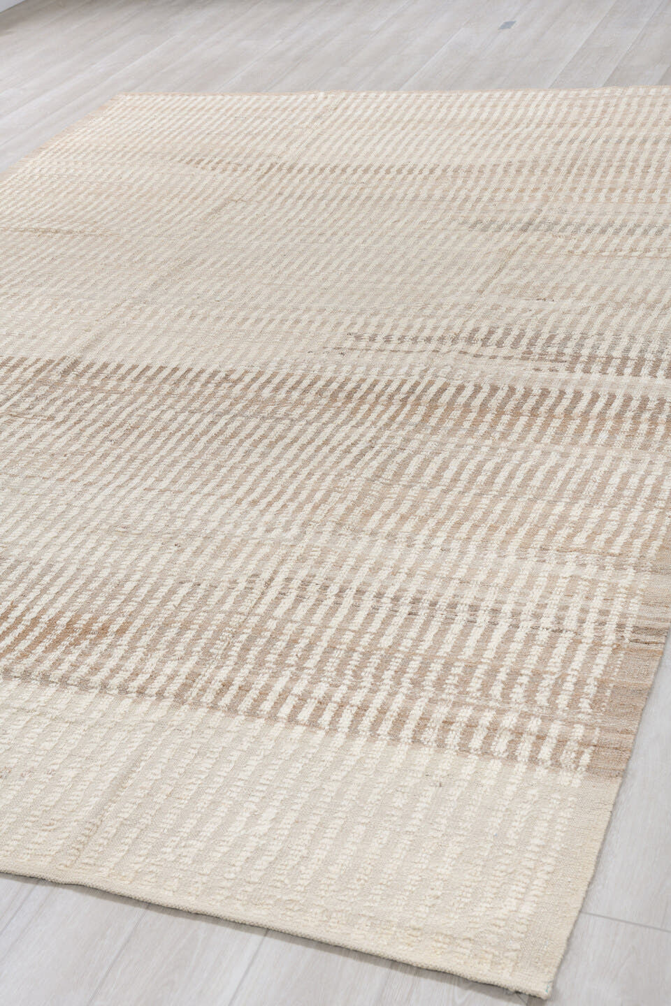 8' x 12' one-of-a-kind handmade vintage Tulu large size rug. Color palette: ivory, cream, taupe, camel, beige, gray