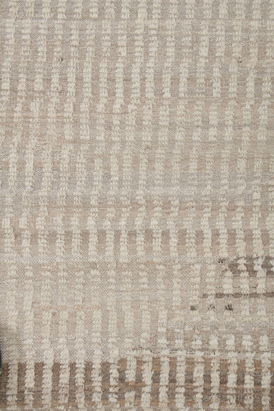 8' x 12' one-of-a-kind handmade vintage Tulu large size rug. Color palette: ivory, cream, taupe, camel, beige, gray