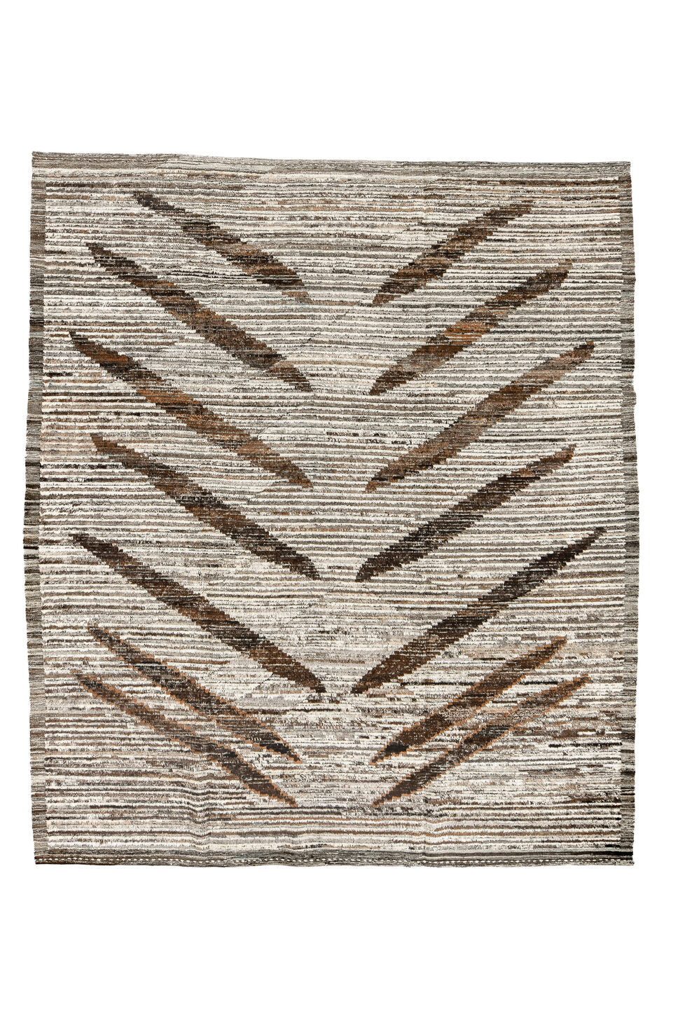 8' x 9' one-of-a-kind handmade vintage Tulu rug. Color palette: brown, gainsboro, gray, light gray, off-white, pink