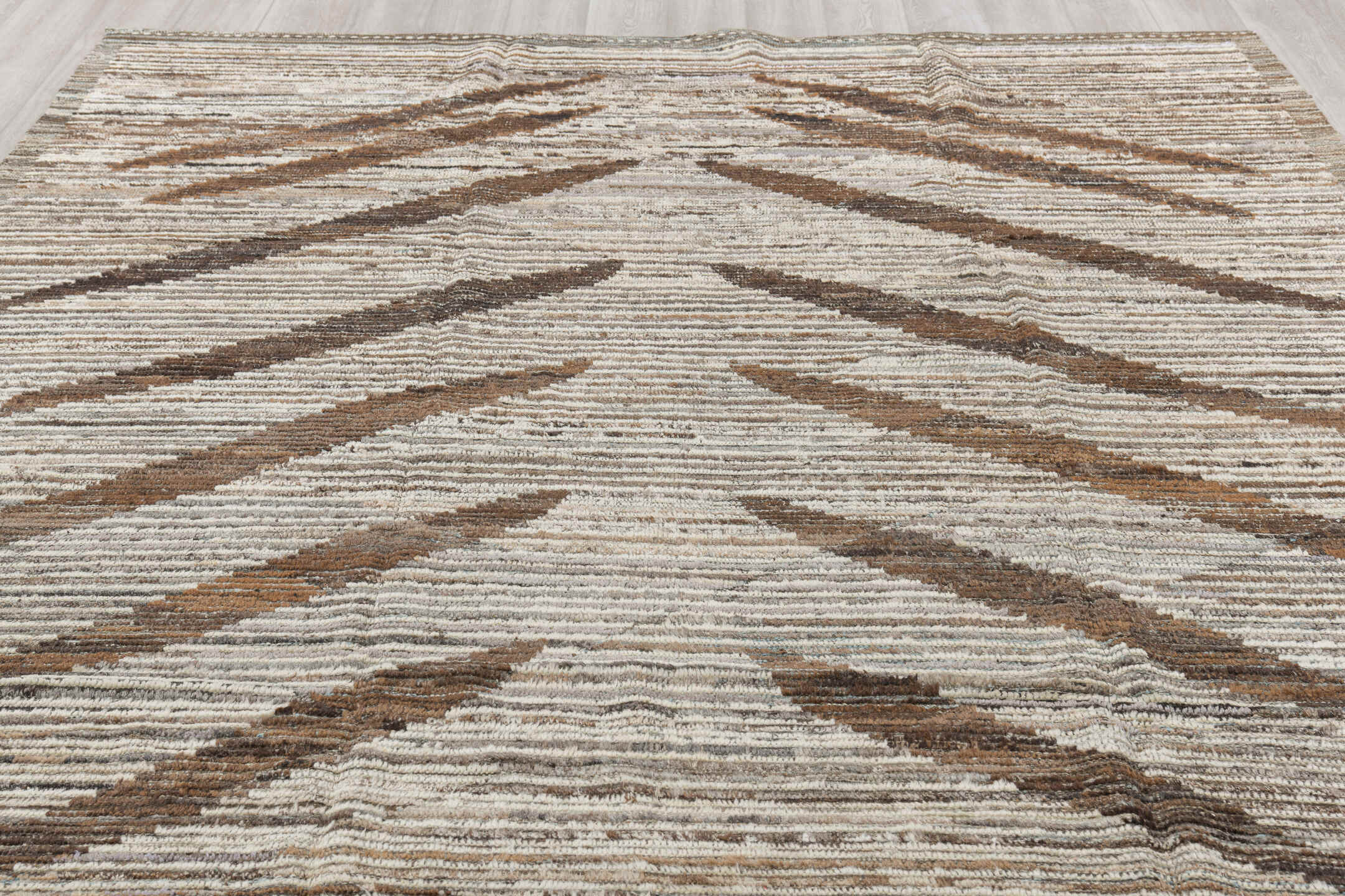 8' x 9' one-of-a-kind handmade vintage Tulu rug. Color palette: brown, gainsboro, gray, light gray, off-white, pink