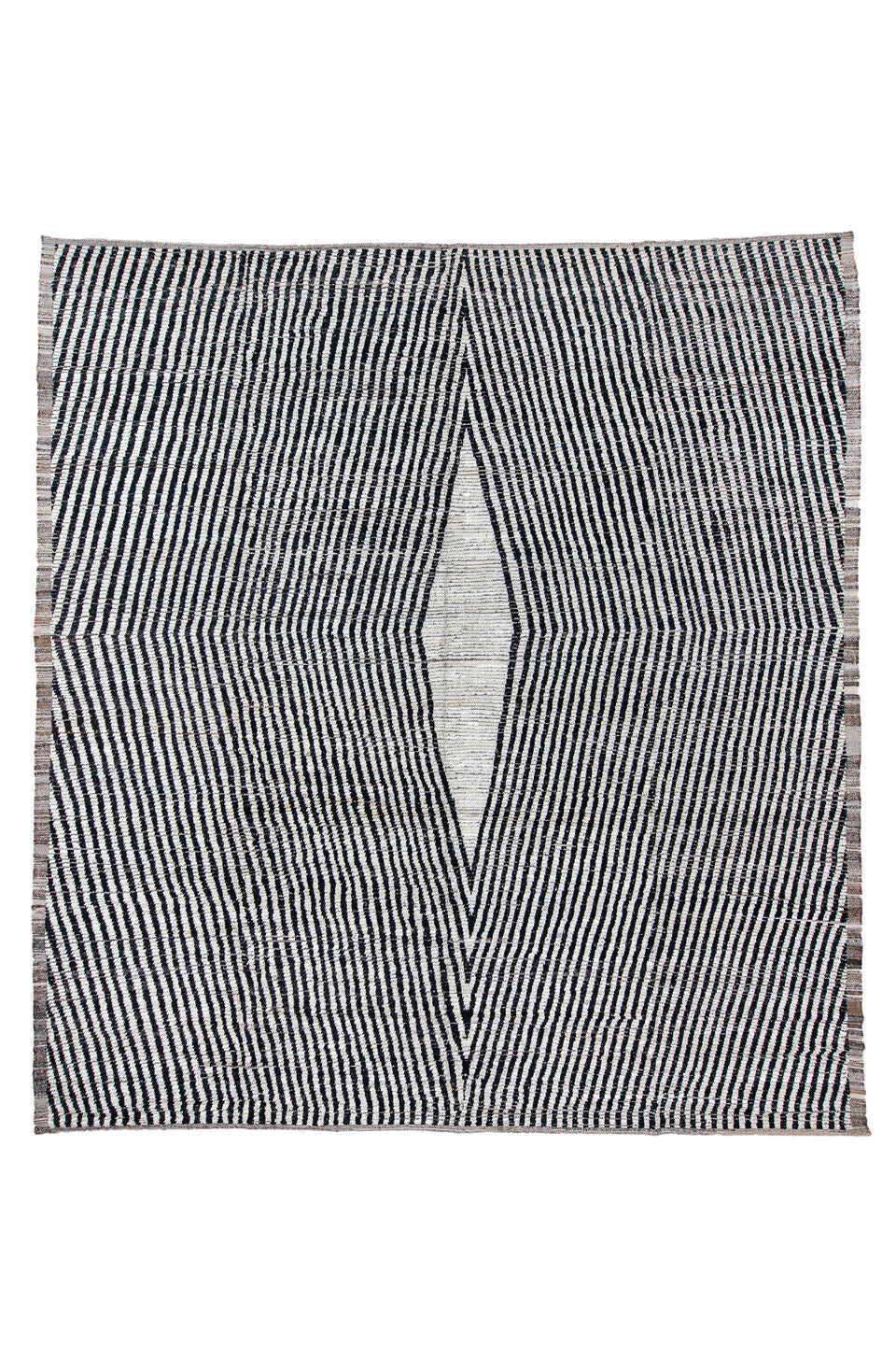 13' x 14' one-of-a-kind handmade vintage Tulu oversize rug. Color palette: black, blue, dark gray, gainsboro, gray