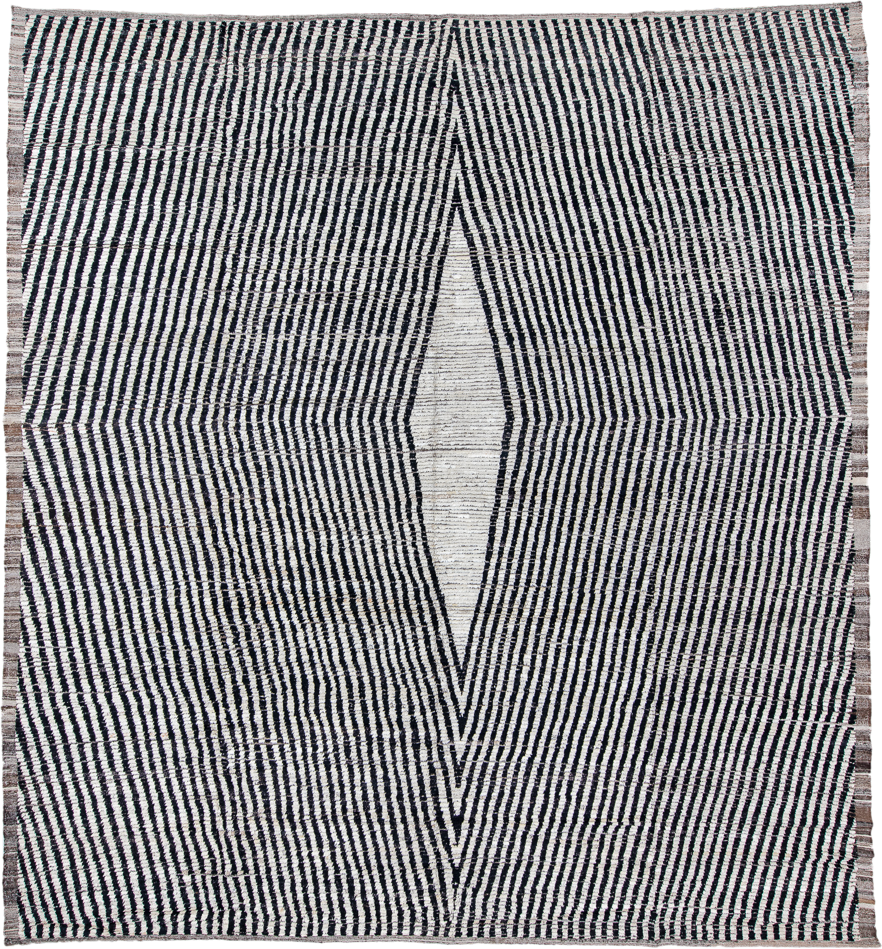 13' x 14' one-of-a-kind handmade vintage Tulu oversize rug. Color palette: ivory, charcoal, taupe, gray, black, beige