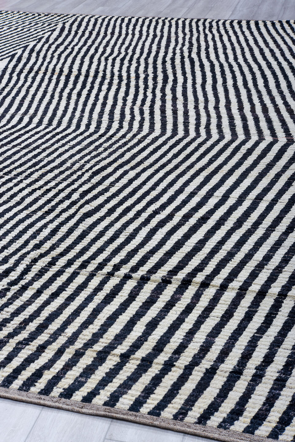 13' x 14' one-of-a-kind handmade vintage Tulu oversize rug. Color palette: ivory, charcoal, taupe, gray, black, beige