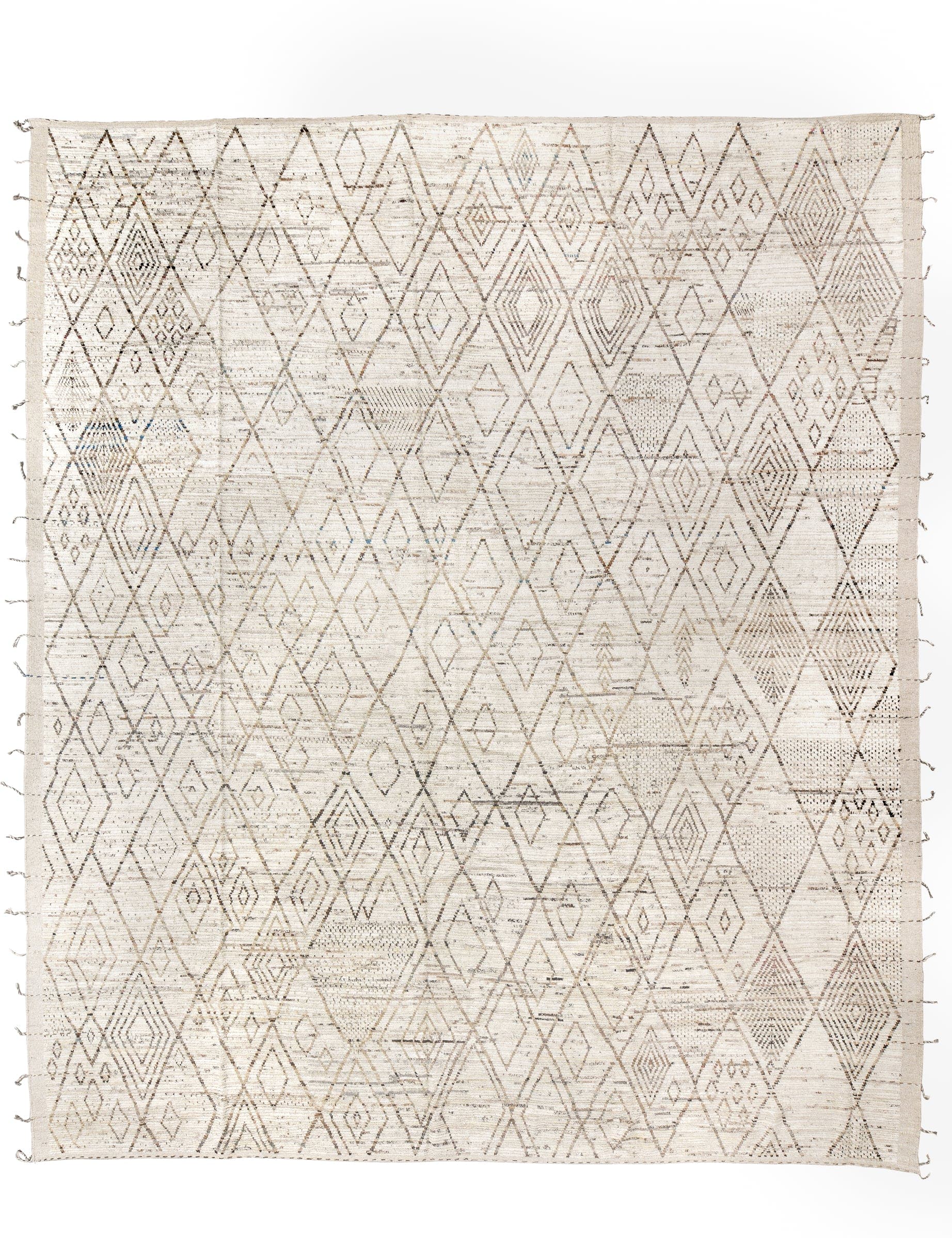 13' x 16' one-of-a-kind handmade vintage Tulu oversize rug. Color palette: ivory, cream, taupe, light brown, sand