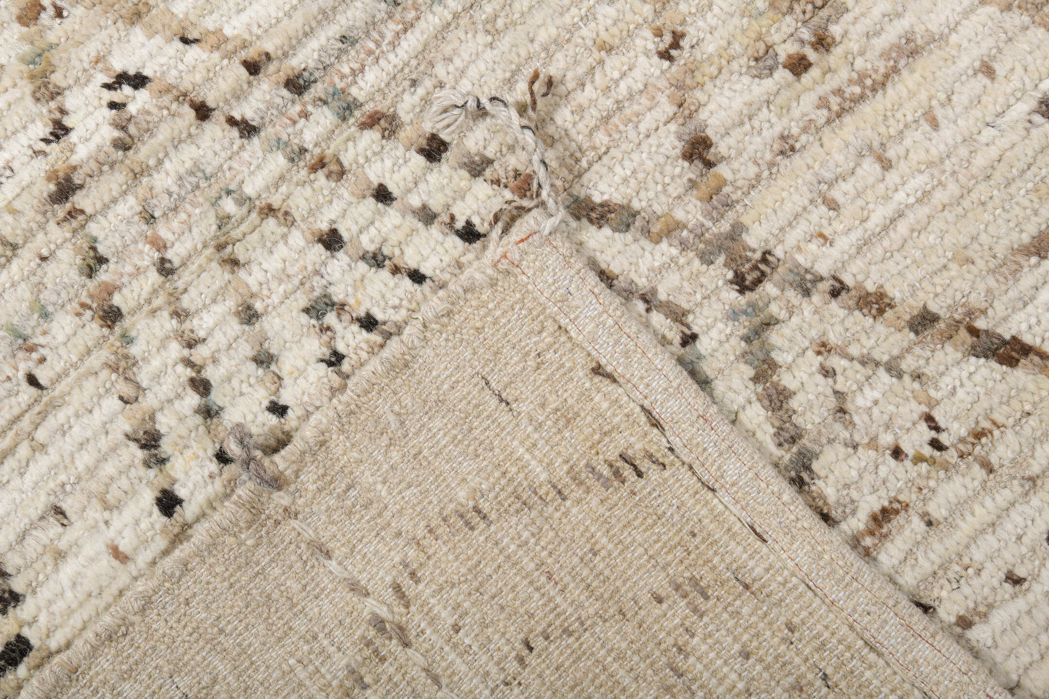 13' x 16' one-of-a-kind handmade vintage Tulu oversize rug. Color palette: ivory, cream, taupe, light brown, sand