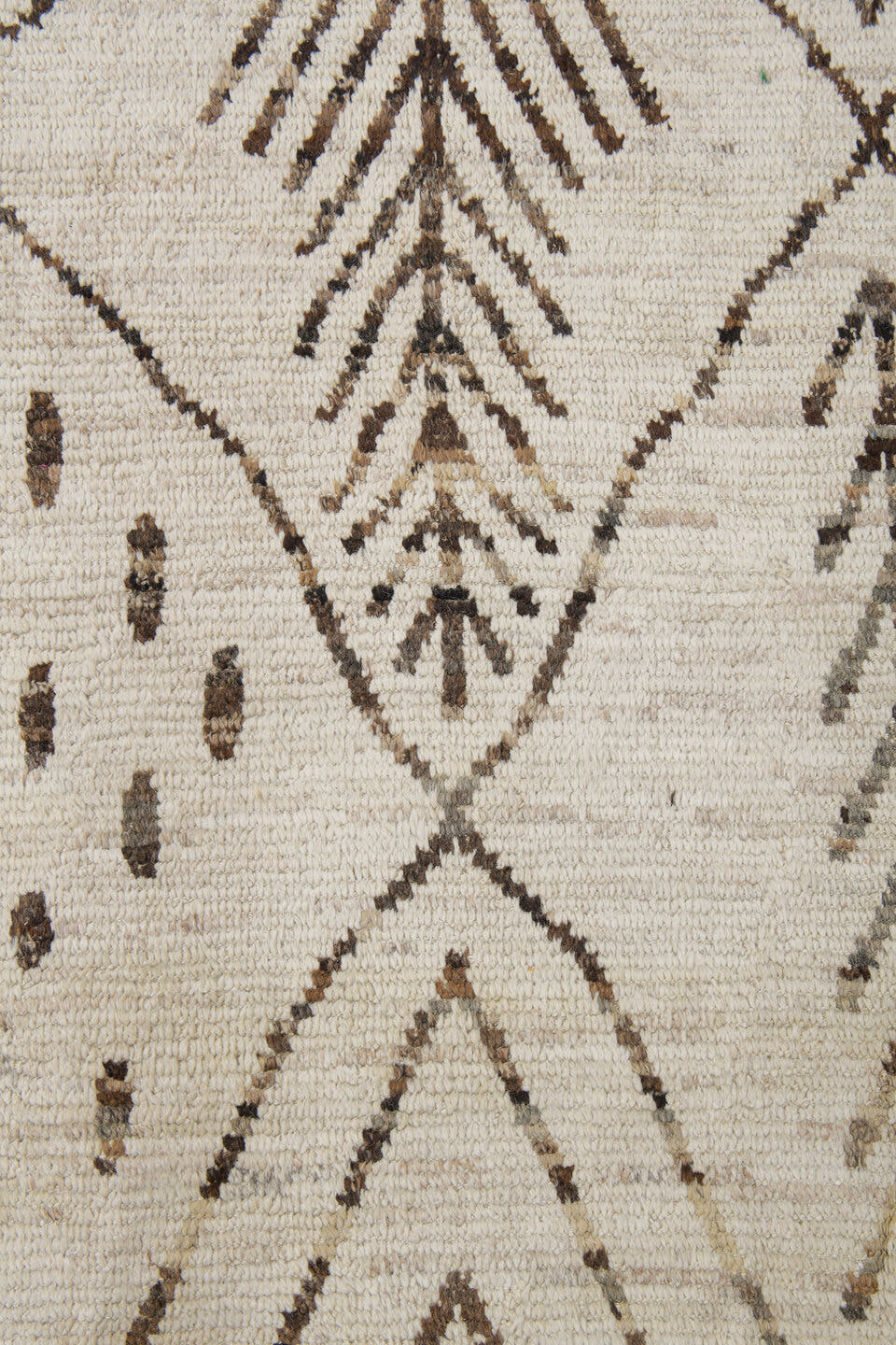 10' x 13' one-of-a-kind handmade vintage Tulu large size rug. Color palette: ivory, brown, taupe, camel, beige, gray