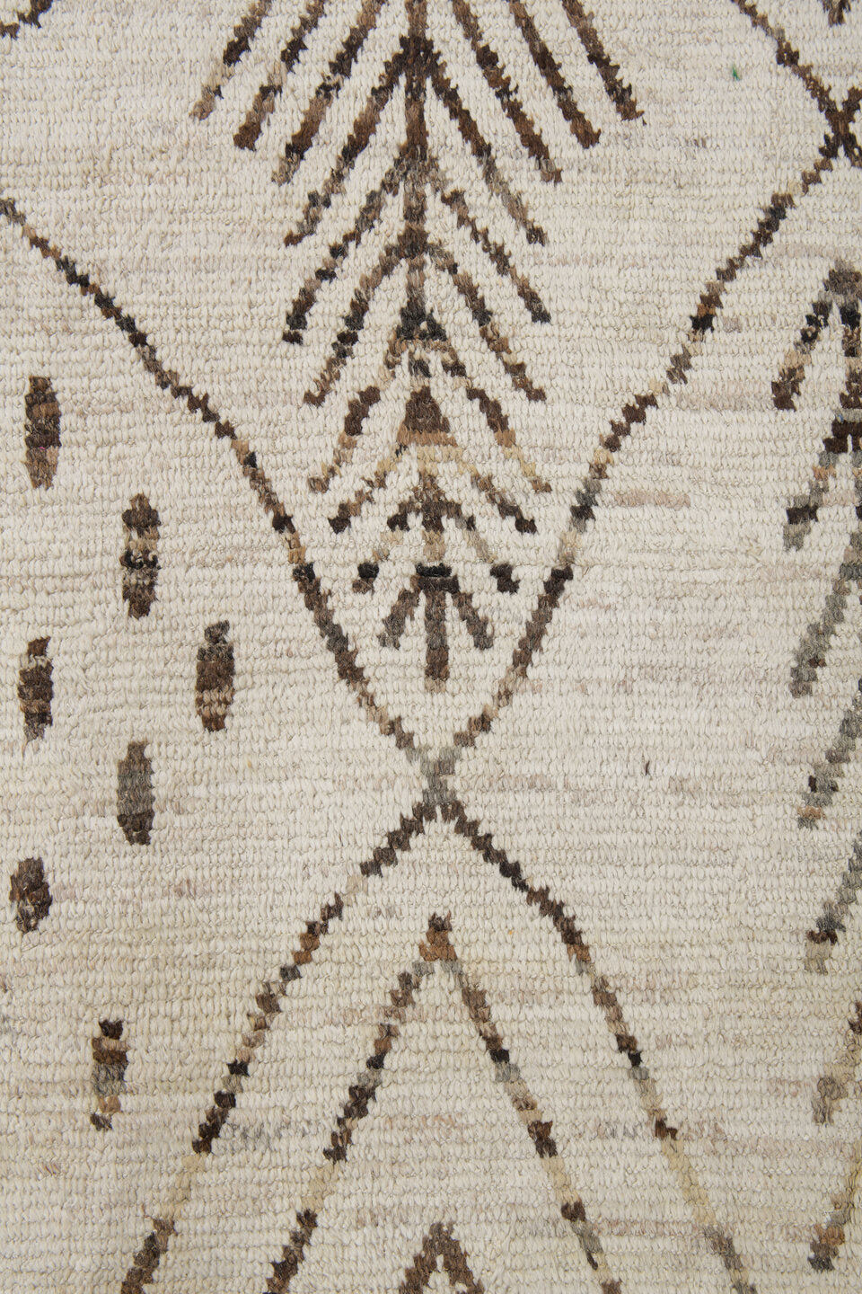 10' x 13' one-of-a-kind handmade vintage Tulu large size rug. Color palette: ivory, brown, taupe, camel, beige, gray