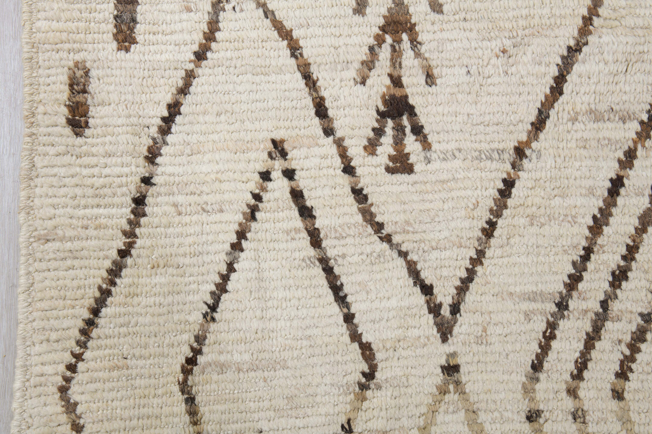10' x 13' one-of-a-kind handmade vintage Tulu large size rug. Color palette: ivory, brown, taupe, camel, beige, gray
