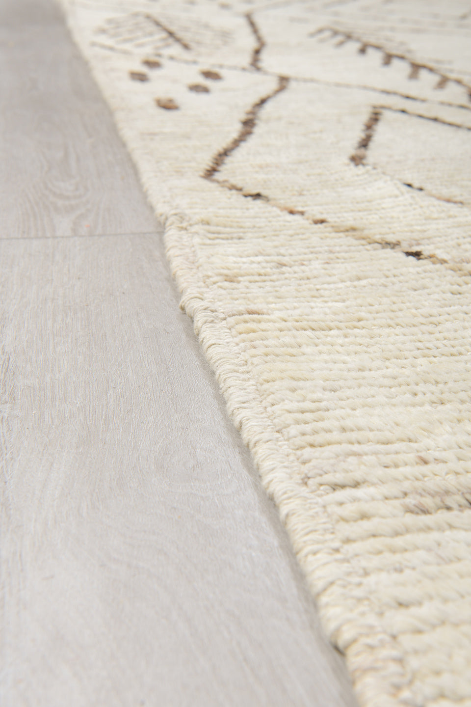 10' x 13' one-of-a-kind handmade vintage Tulu large size rug. Color palette: ivory, brown, taupe, camel, beige, gray