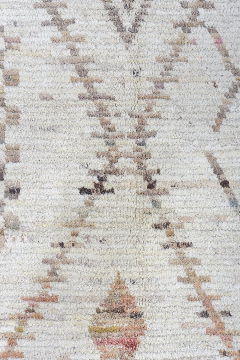 13' x 16' one-of-a-kind handmade vintage Tulu oversize rug. Color palette: ivory, taupe, beige, blush, rose, sage, charcoal