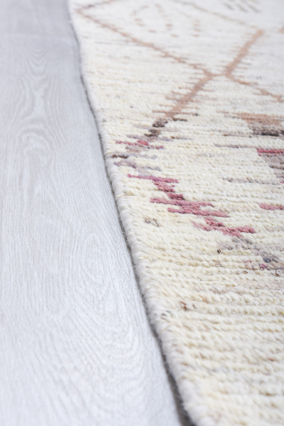 13' x 16' one-of-a-kind handmade vintage Tulu oversize rug. Color palette: ivory, taupe, beige, blush, rose, sage, charcoal