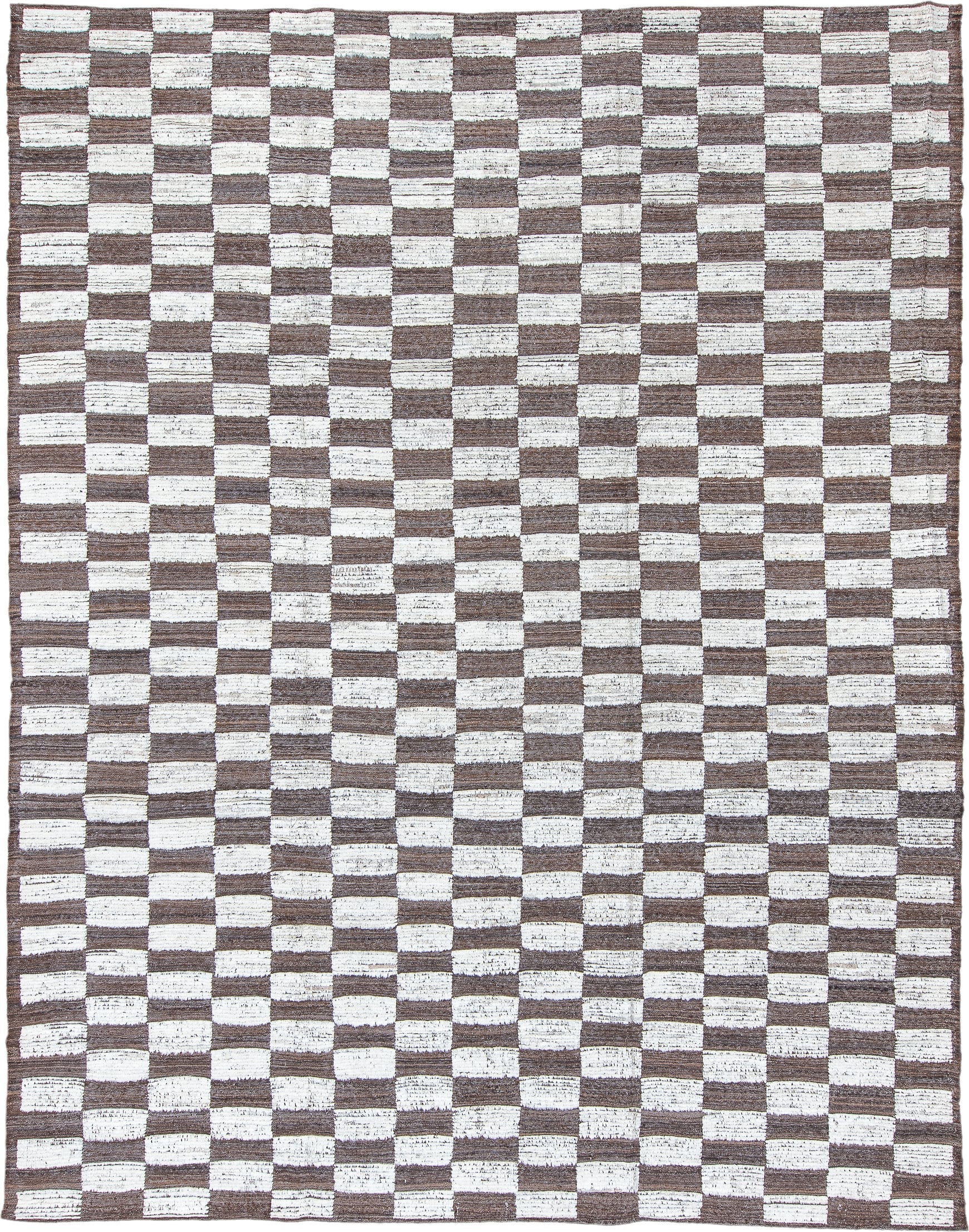 9' x 12' one-of-a-kind handmade vintage Tulu large size rug. Color palette: taupe, ivory, brown, beige, gray