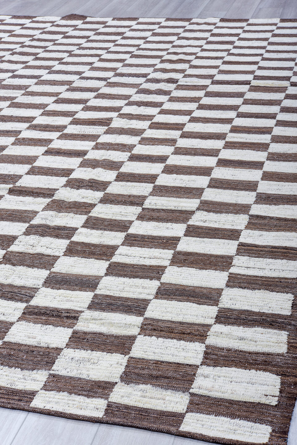 9' x 12' one-of-a-kind handmade vintage Tulu large size rug. Color palette: taupe, ivory, brown, beige, gray