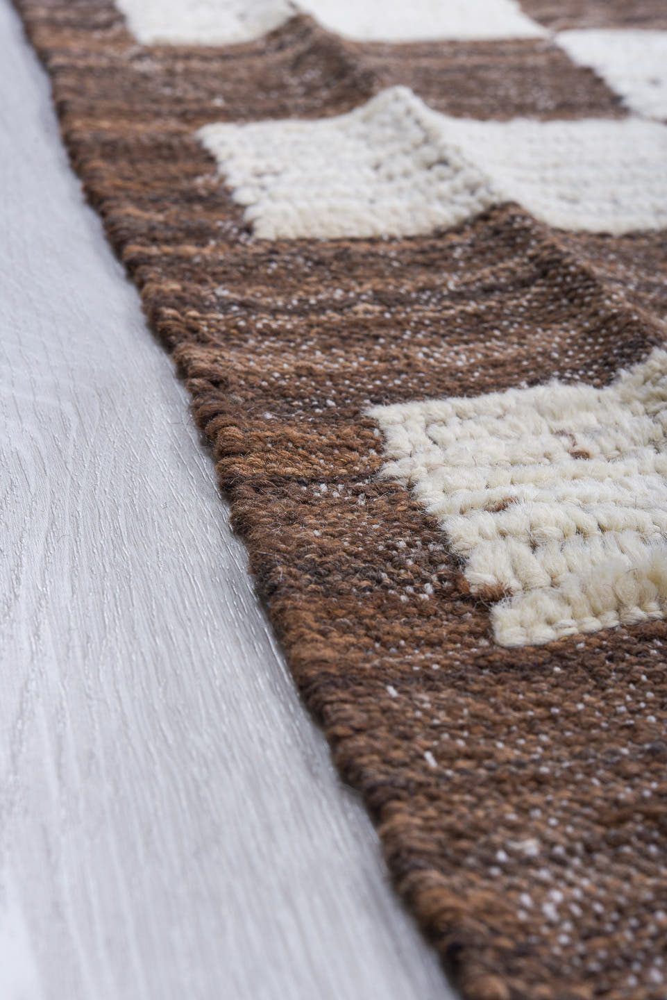 9' x 12' one-of-a-kind handmade vintage Tulu large size rug. Color palette: taupe, ivory, brown, beige, gray