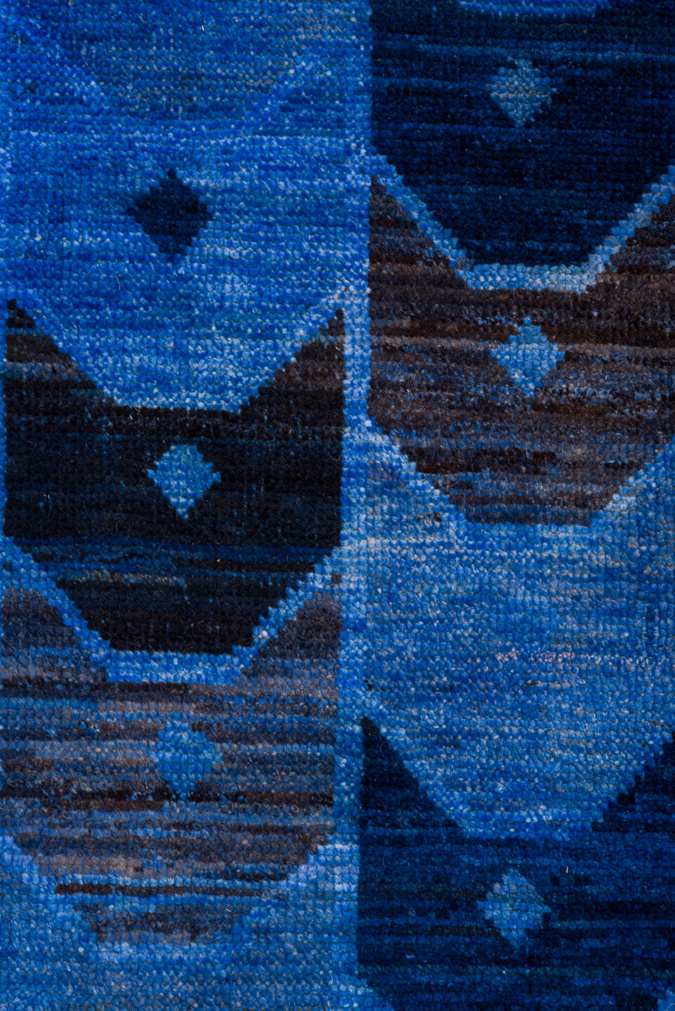 10' x 14' one-of-a-kind handmade vintage Tulu large size rug. Color palette: black, blue, gray, light blue, light gray