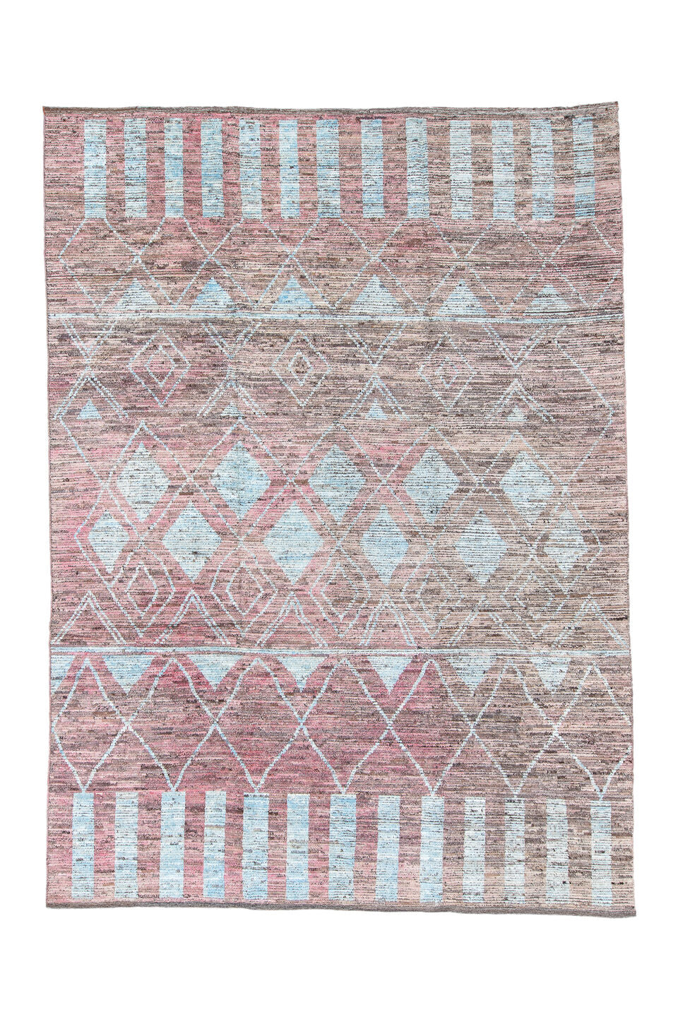 10' x 13' one-of-a-kind handmade vintage Tulu large size rug. Color palette: black, blue, brown, gainsboro, gray, light blue