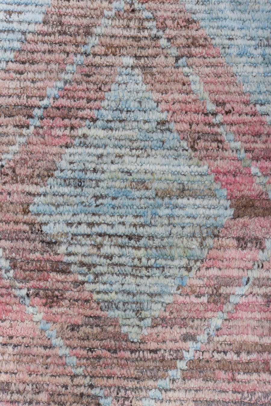 10' x 13' one-of-a-kind handmade vintage Tulu large size rug. Color palette: rose, taupe, ivory, dusty pink, camel, brown