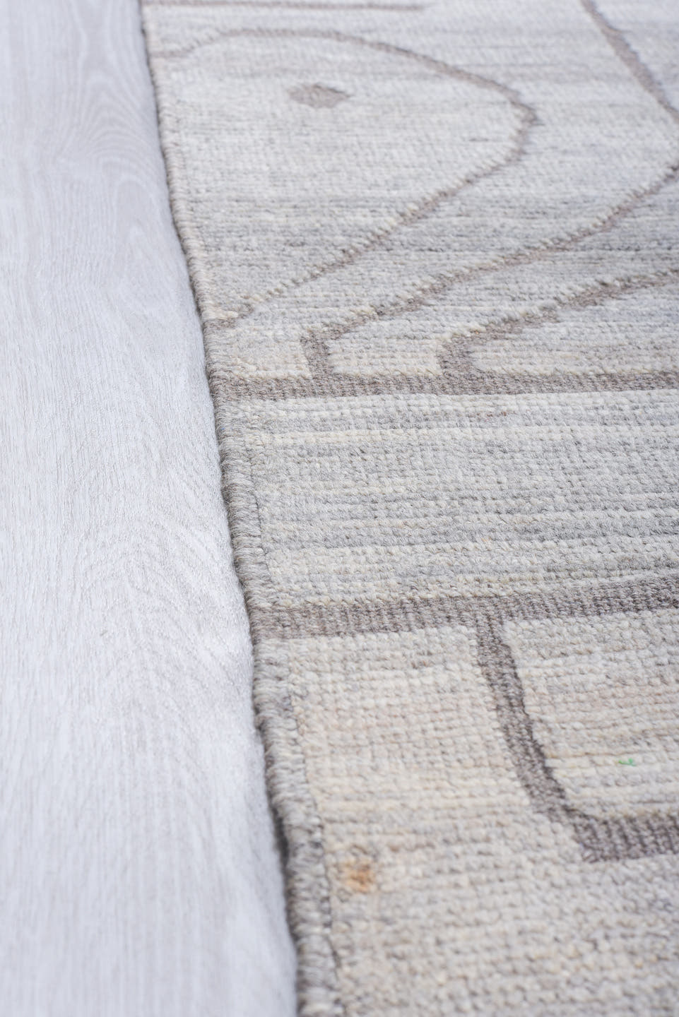 12' x 13' one-of-a-kind handmade vintage Tulu oversize rug. Color palette: ivory, taupe, gray, greige, beige
