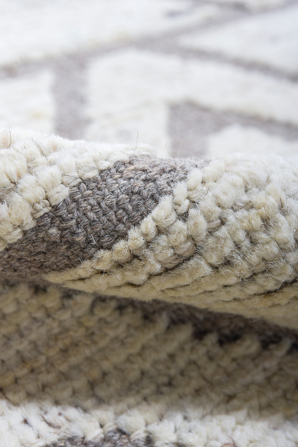 6' x 8' one-of-a-kind handmade vintage Tulu medium size rug. Color palette: ivory, taupe, gray, cream, beige